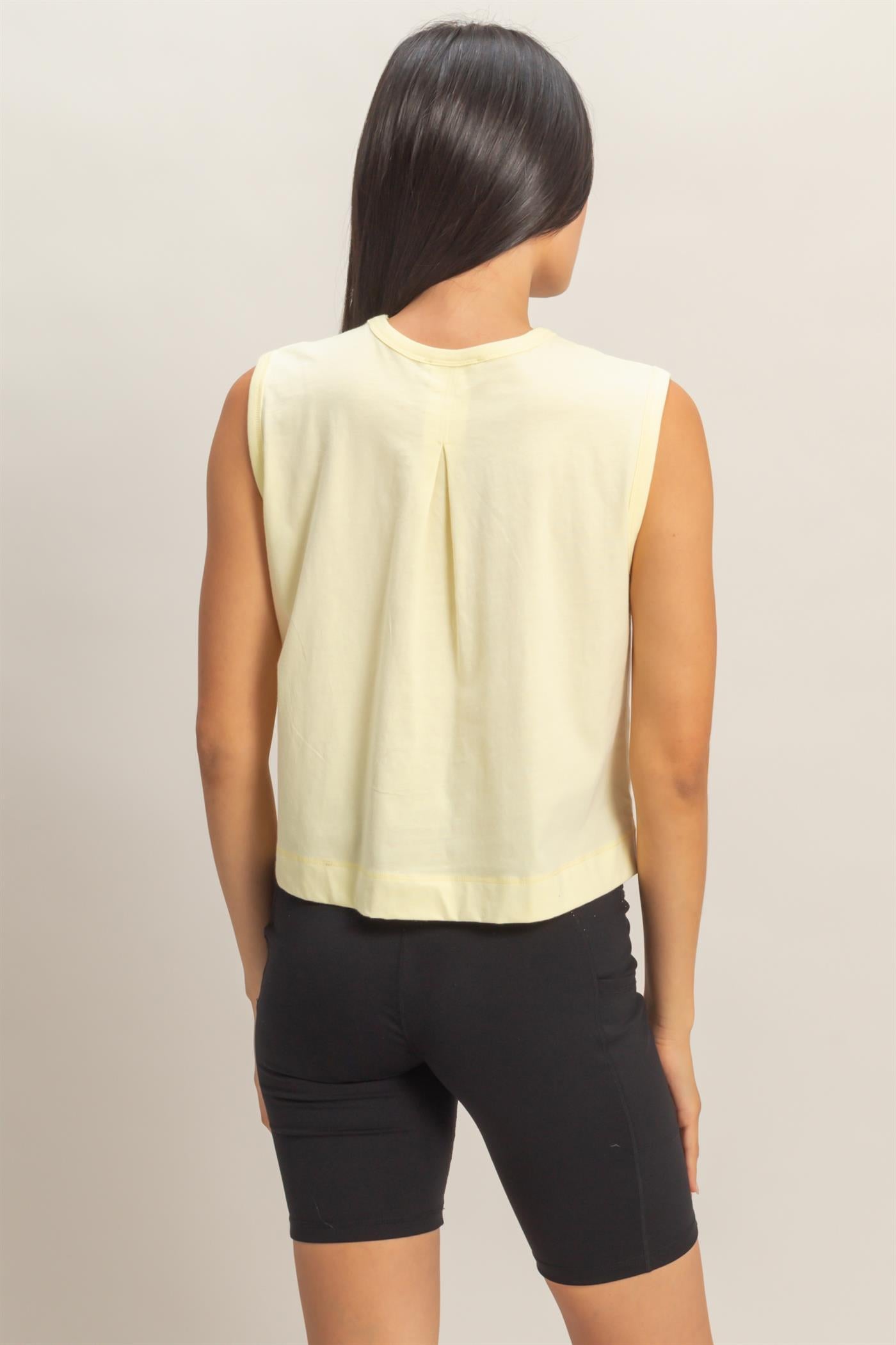 Wholesale Sleeveless Crew Neck Top With Back Pleats Clothing Tops DZ26A999 PALE YELLOW DOUBLE ZERO