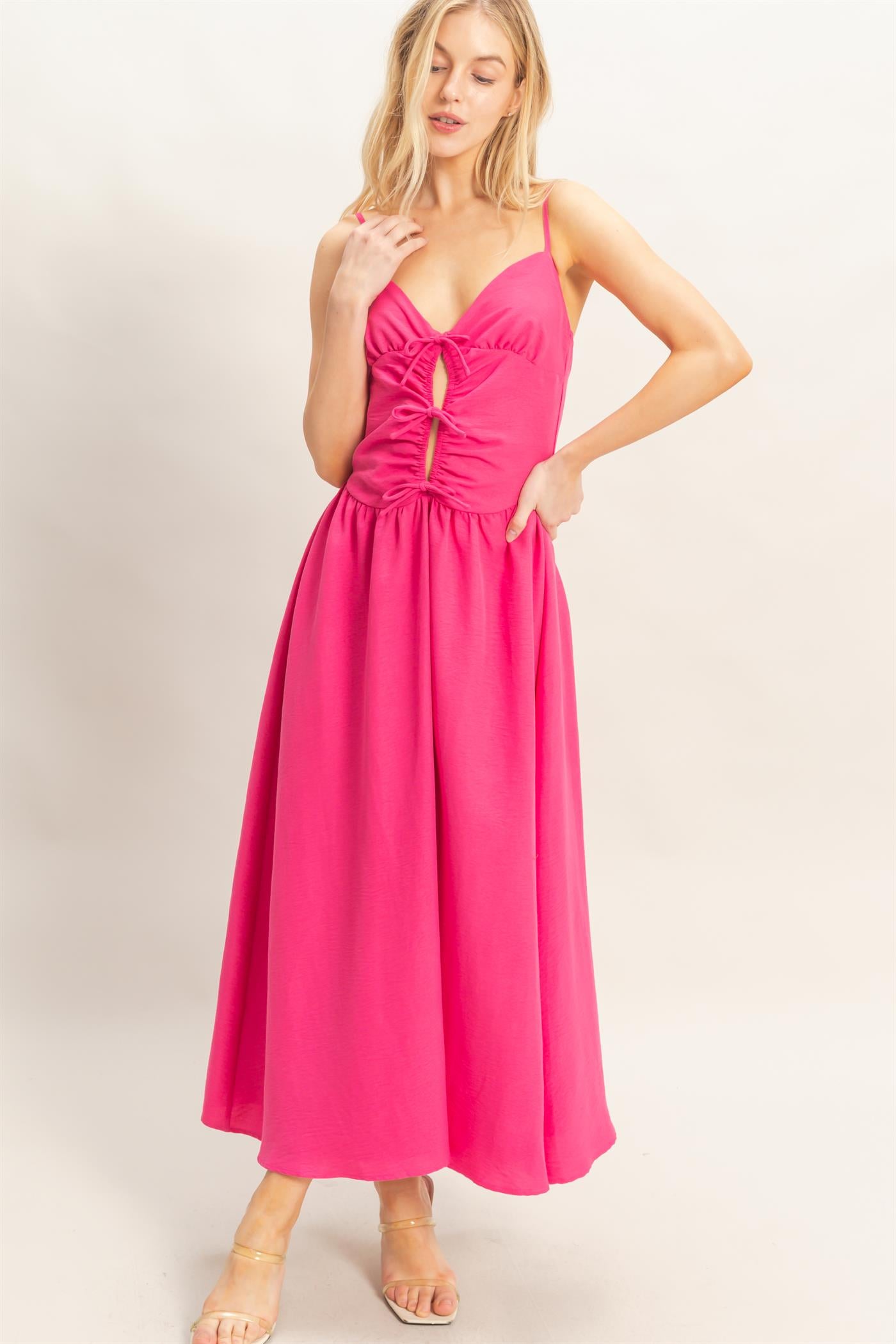 Wholesale Spaghetti Strap Ruched Dress Dresses HF26A011 FUCHSIA HYFVE