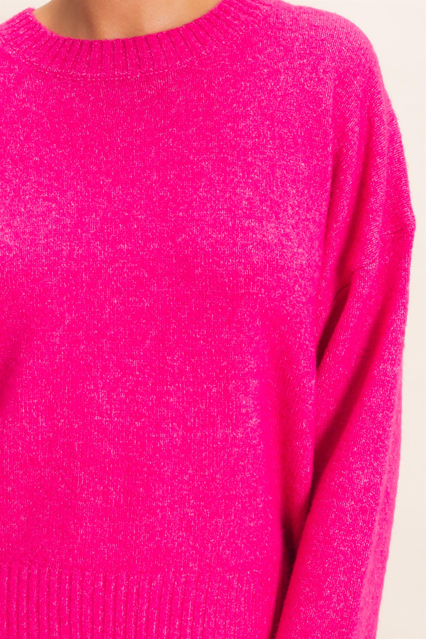 Wholesale Relaxed Fit Crew Neck Sweater Sweaters DZ26E956 FUCHSIA DOUBLE ZERO