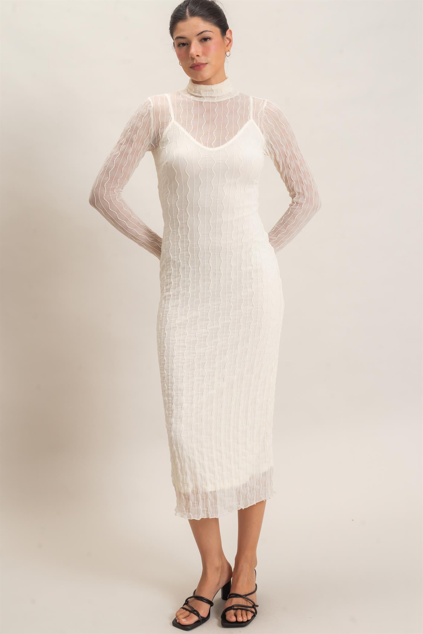 Wholesale Mesh Knit Maxi Dress Dresses HF26C890 CREAM HYFVE