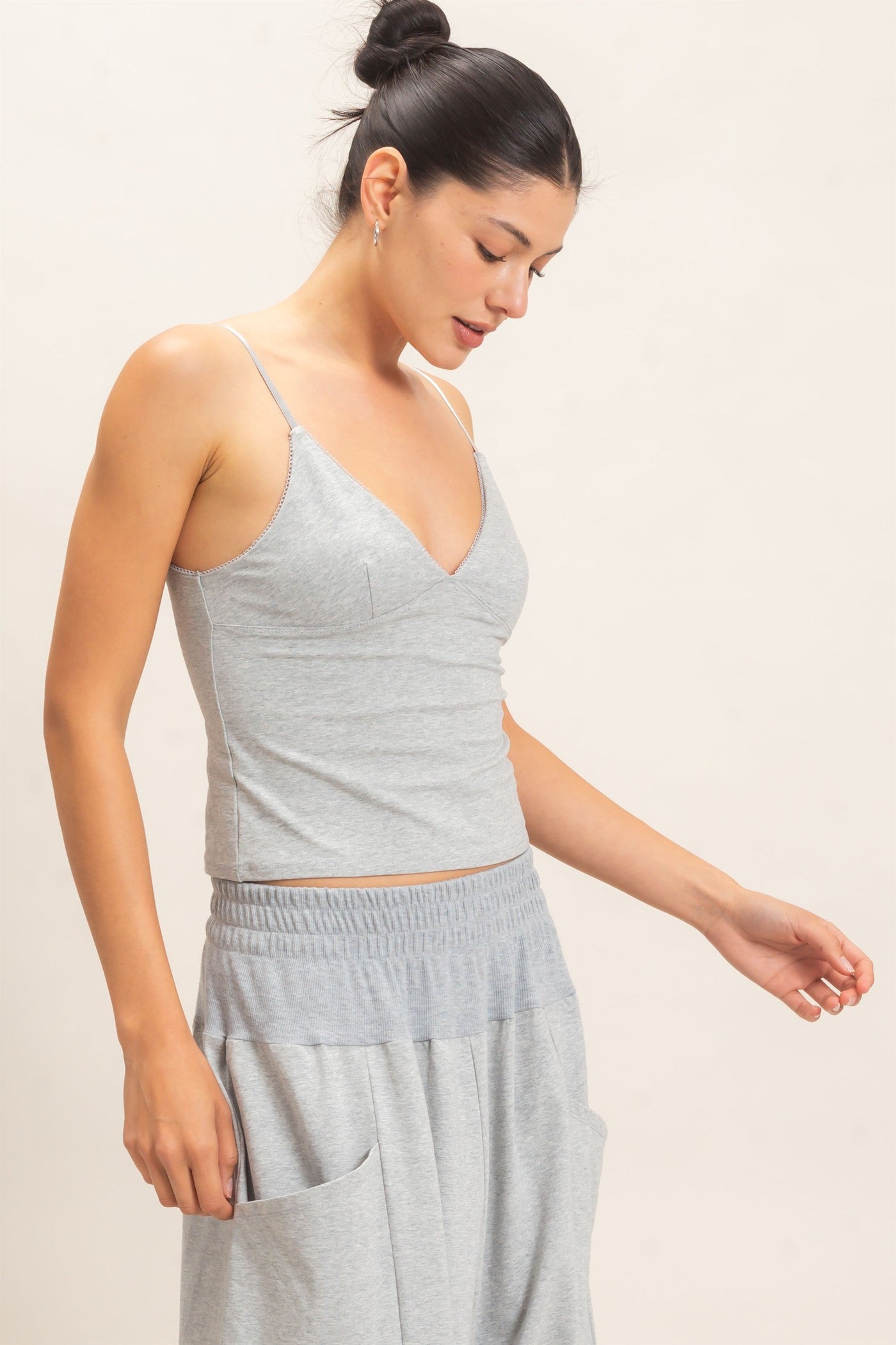 Wholesale Spaghetti Strap Bralette Top Camisoles HF26E621 HEATHER GRAY HYFVE