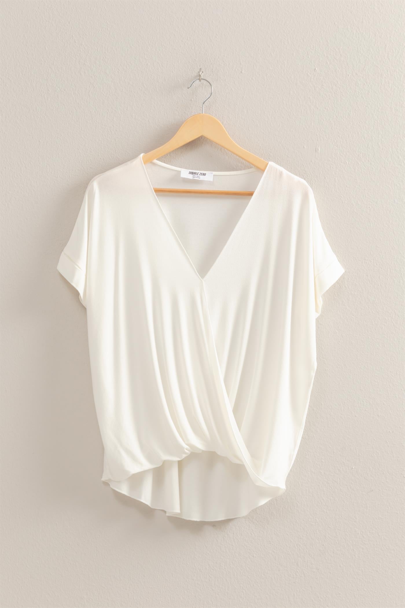 Wholesale Short Sleeve Surplice Top Clothing Tops DZ25E289 OFF WHITE DOUBLE ZERO
