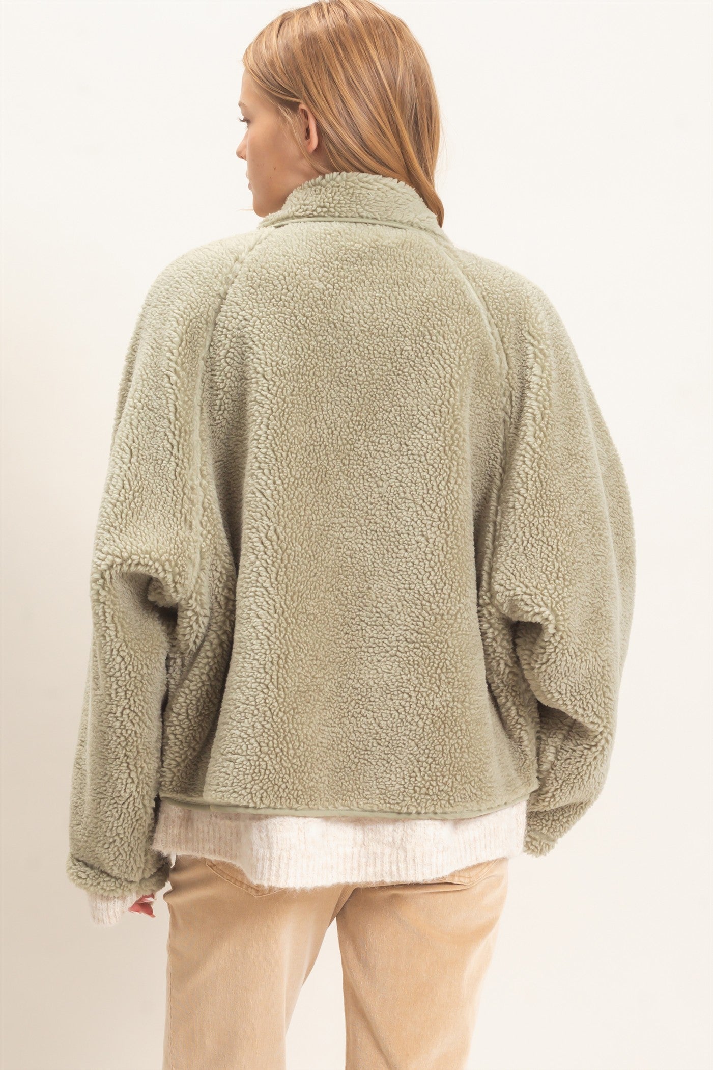 Wholesale Sherpa Fleece Jacket Coats & Jackets HF26E077 SAGE GREEN HYFVE