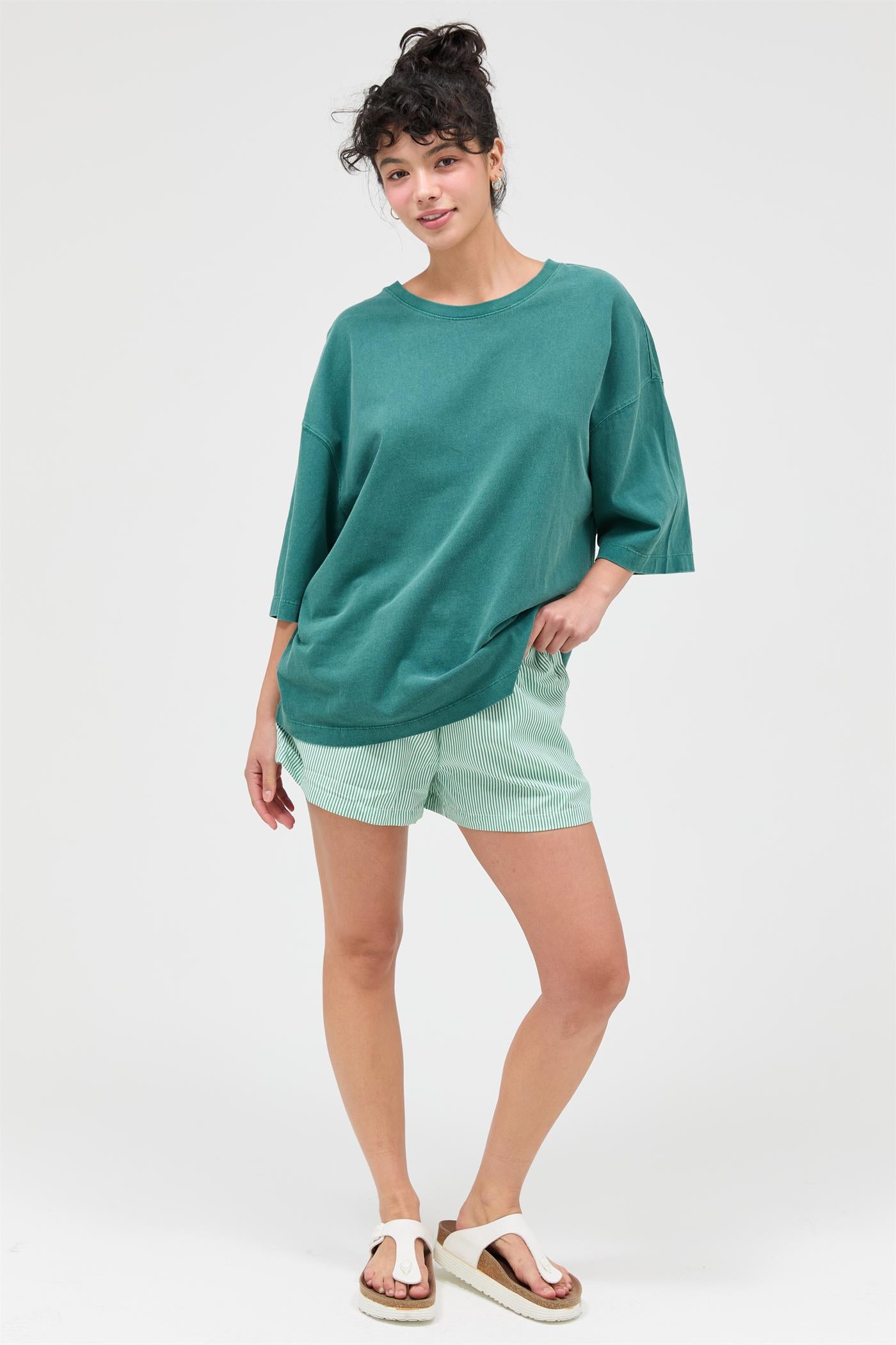 Wholesale Pigment Dye Oversized Half-Sleeve T-Shirt Clothing Tops DZ26A459 DARK TEAL DOUBLE ZERO