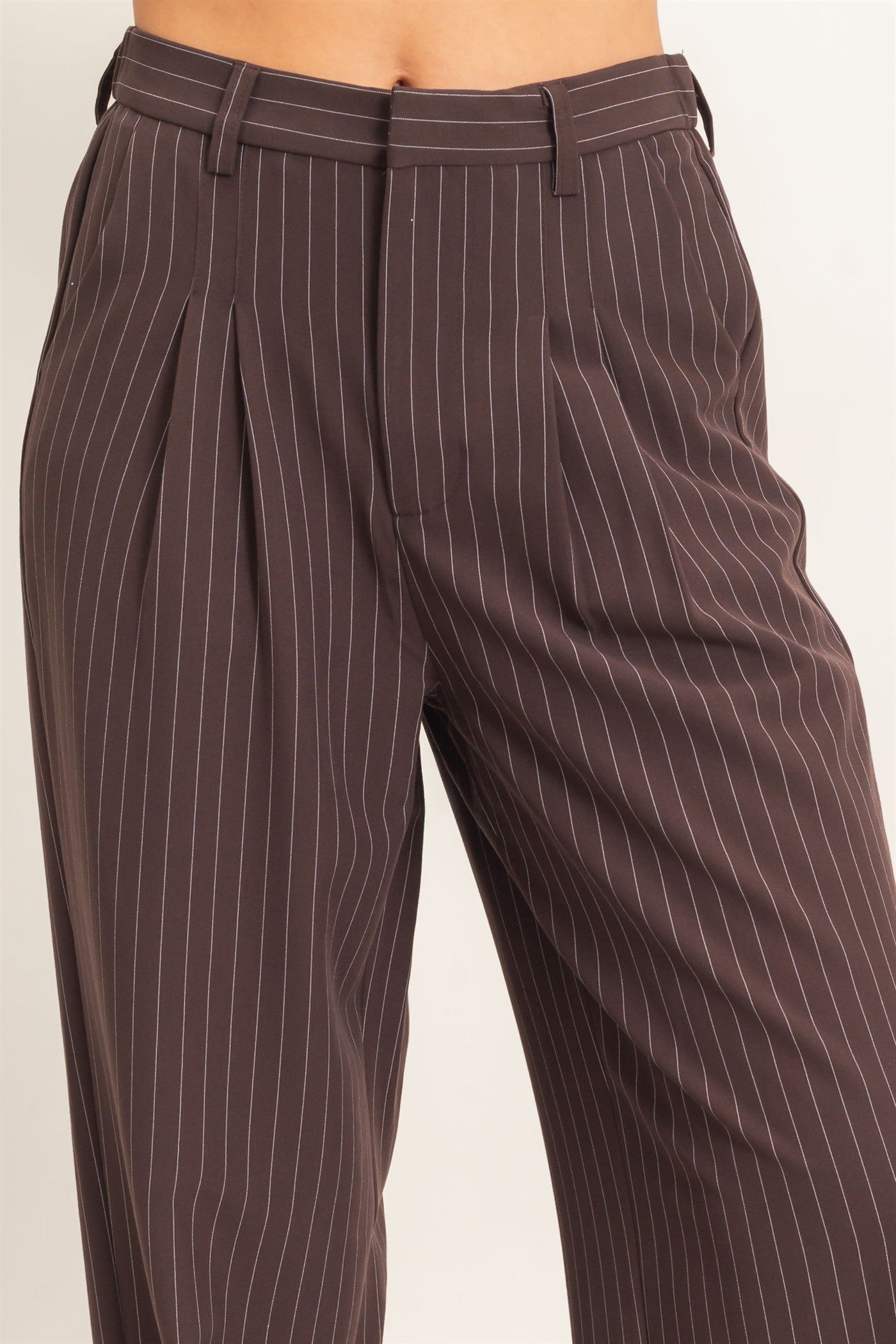 Wholesale Pinstripe Wide-Leg Trousers Pants DZ26E426 DARK BROWN DOUBLE ZERO