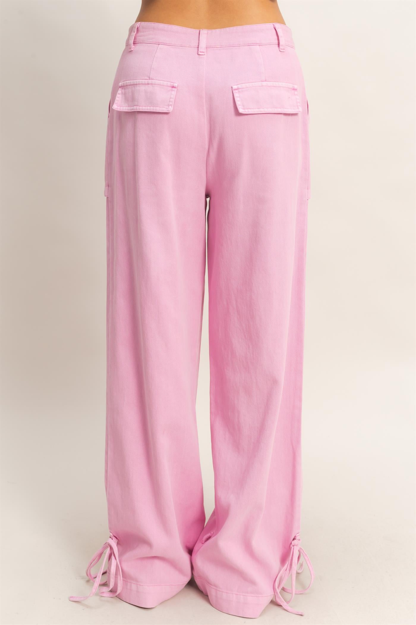 Wholesale High Rise Cargo Pants With Ankle Ties Pants DZ24C156 PINK DOUBLE ZERO