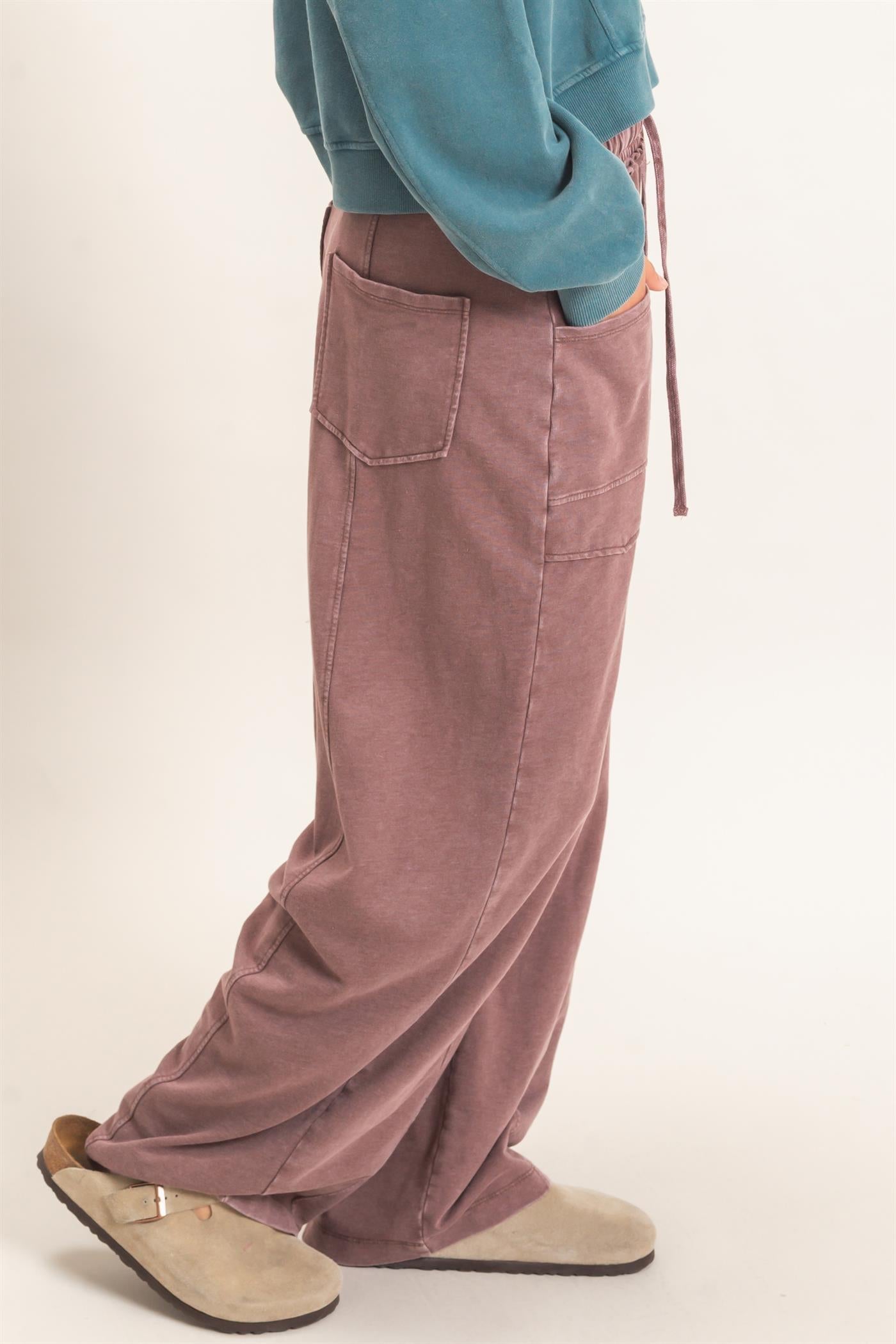 Wholesale Mineral Washed Barrel Sweatpants Pants DZ26F246 DARK BROWN DOUBLE ZERO