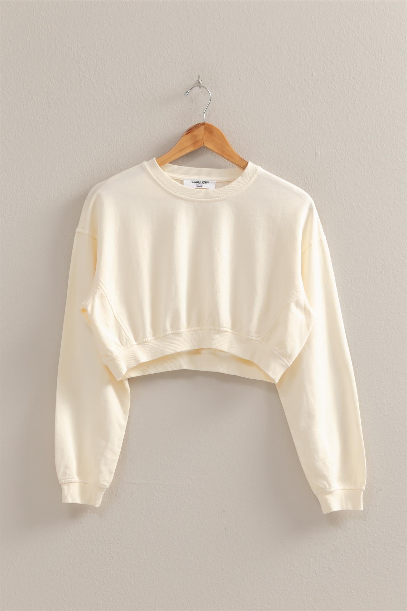 Wholesale Crew Neck Long Sleeve Crop Sweatshirt Sweatshirts DZ25A923 CREAM DOUBLE ZERO