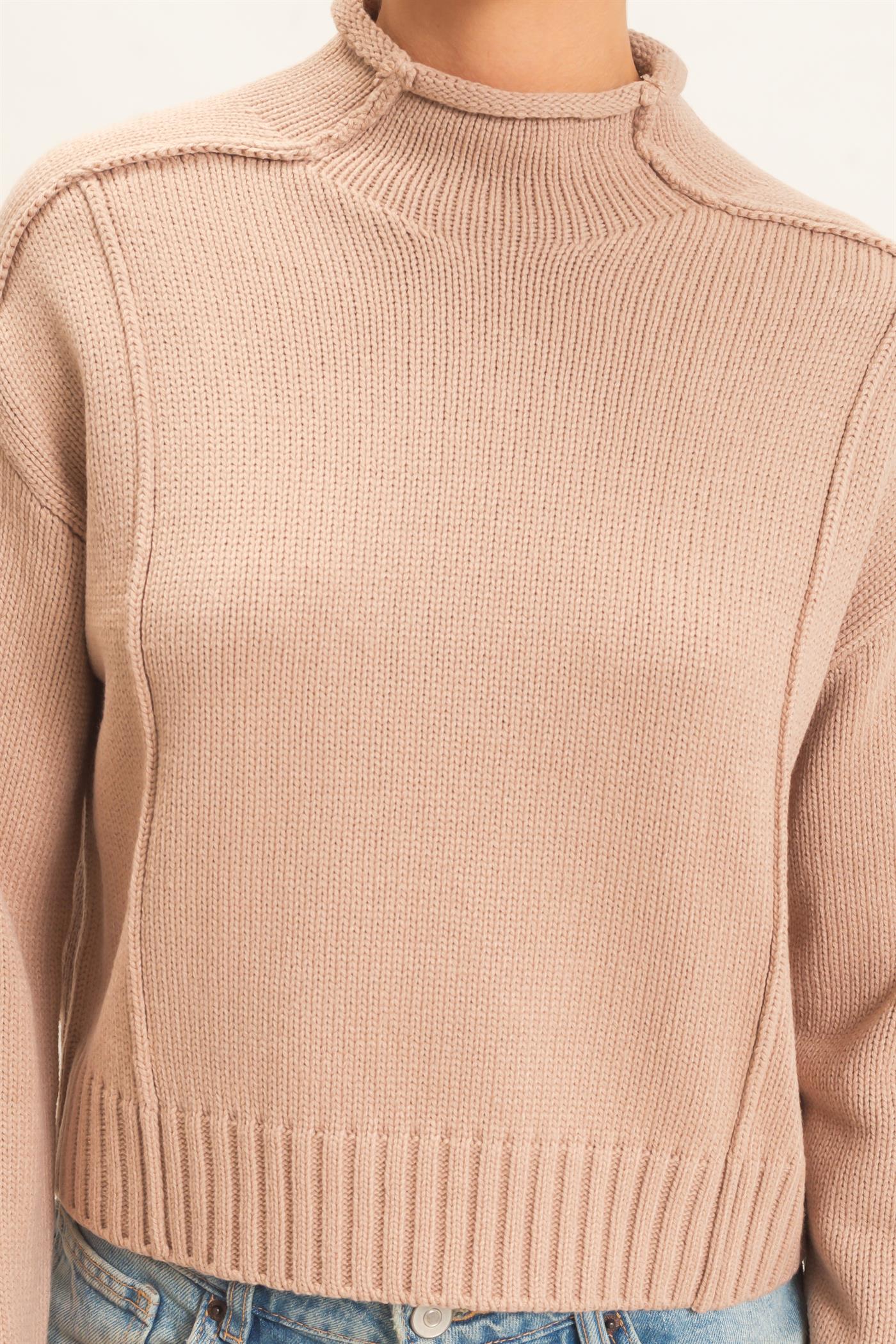 Wholesale Roll Neck Sweater With Reversed Seam Sweaters DZ26E271 DARK TAUPE DOUBLE ZERO