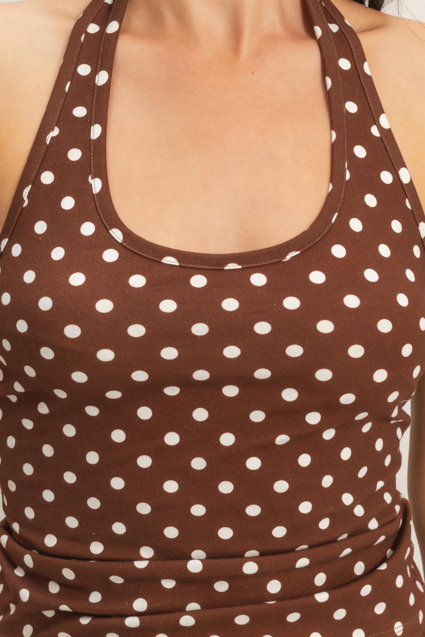 Wholesale Polka Dot Halter Top Clothing Tops DZ26C384 BROWN DOUBLE ZERO