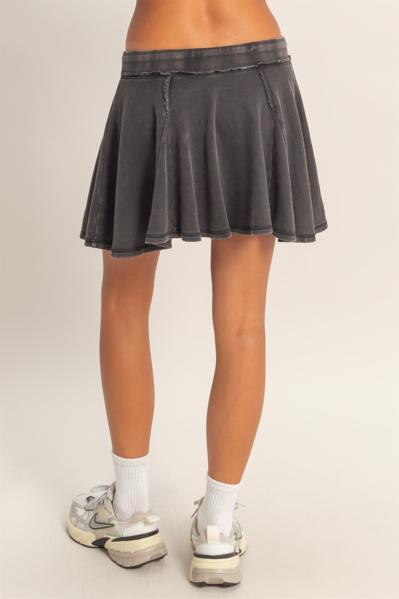 Wholesale Acid Washed Mid Wiast Flowy Skort Skorts DZ26A928 BLACK DOUBLE ZERO