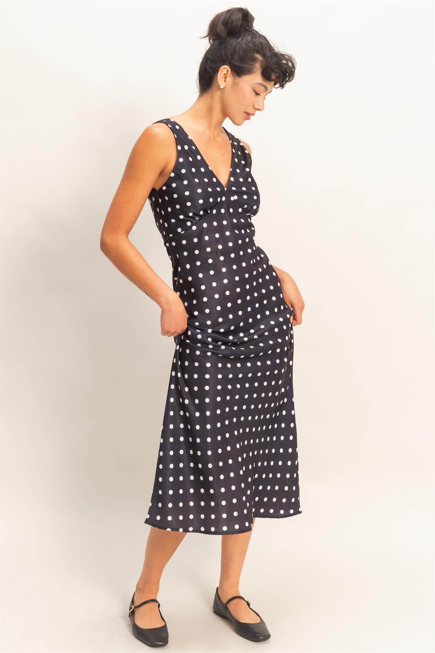 Wholesale Polka Dot Sleeveless Maxi Dress Dresses DZ25E063 BLACK DOUBLE ZERO