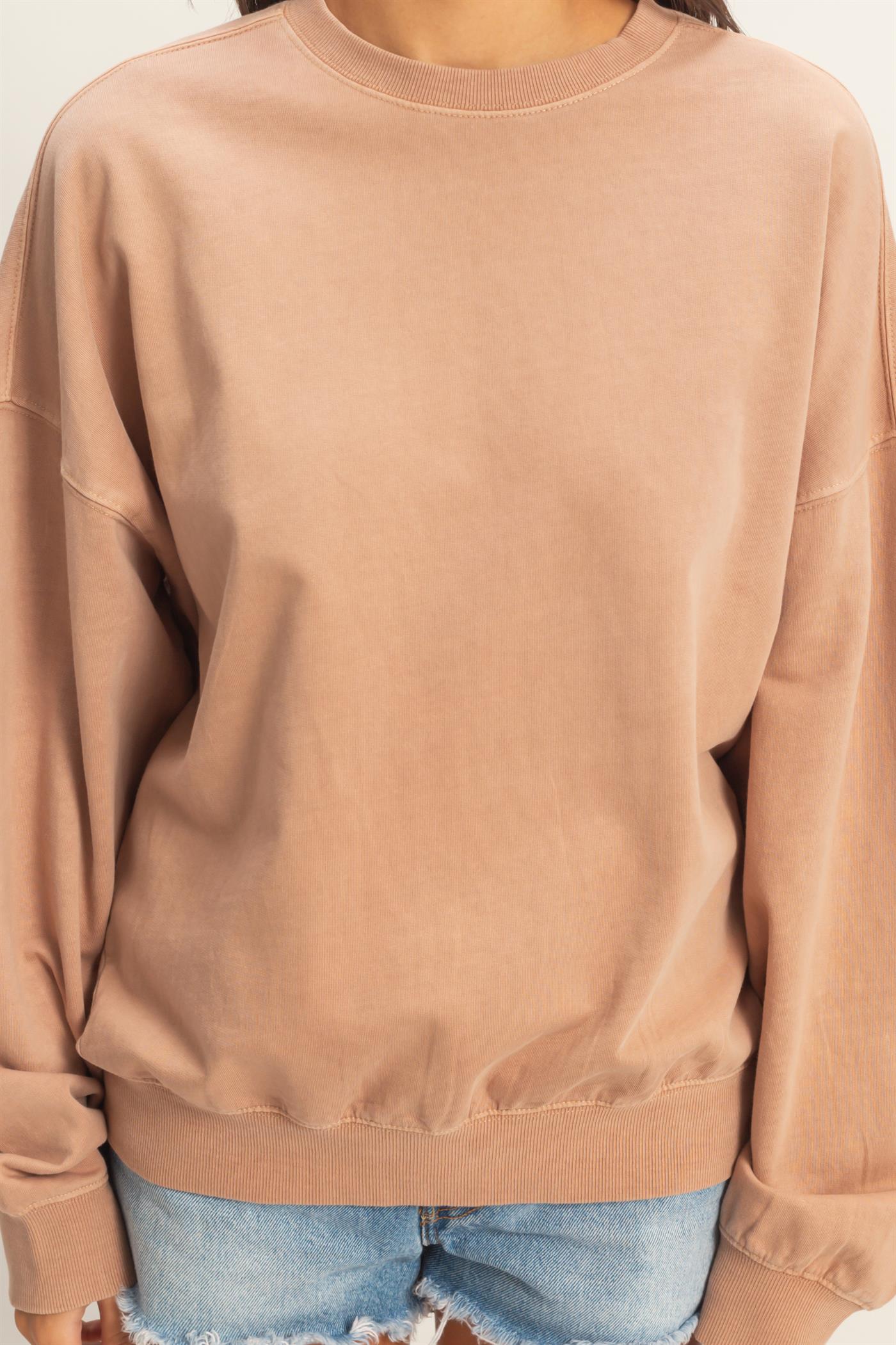 Wholesale Ribbed Crew Neck Sweatshirt Sweatshirts DZ26A265 DARK TAUPE DOUBLE ZERO