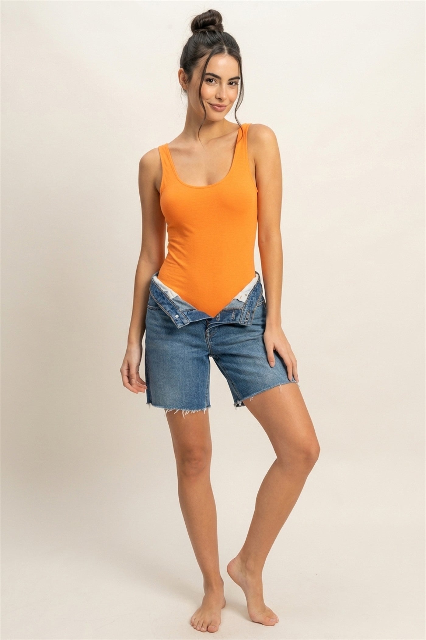 Wholesale Scoop Neck Tank Bodysuit Clothing Tops DZ24A855-D ORANGE DOUBLE ZERO