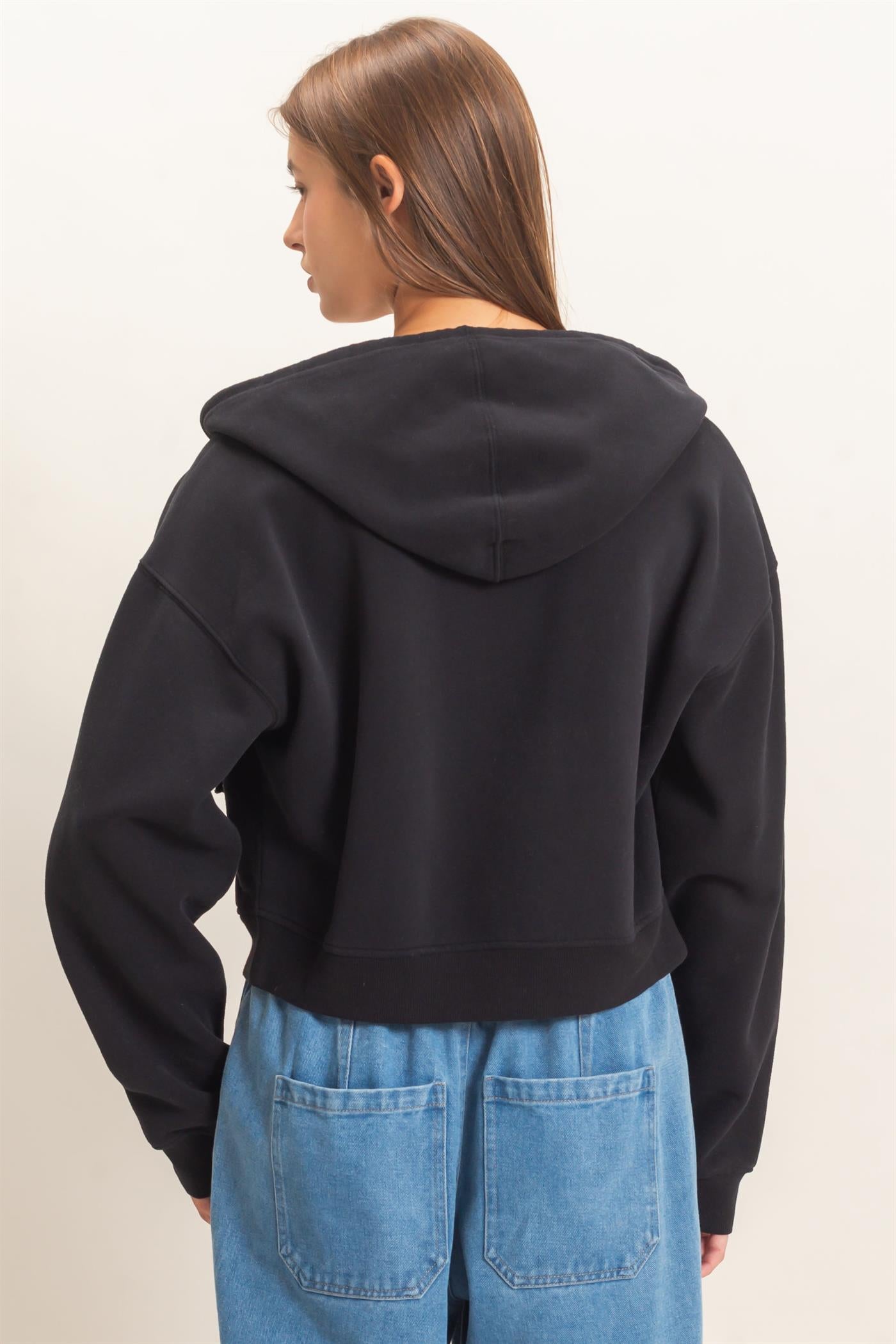 Wholesale Star Patch Zip-Up Hoodie Hoodies DZ26E828 BLACK DOUBLE ZERO