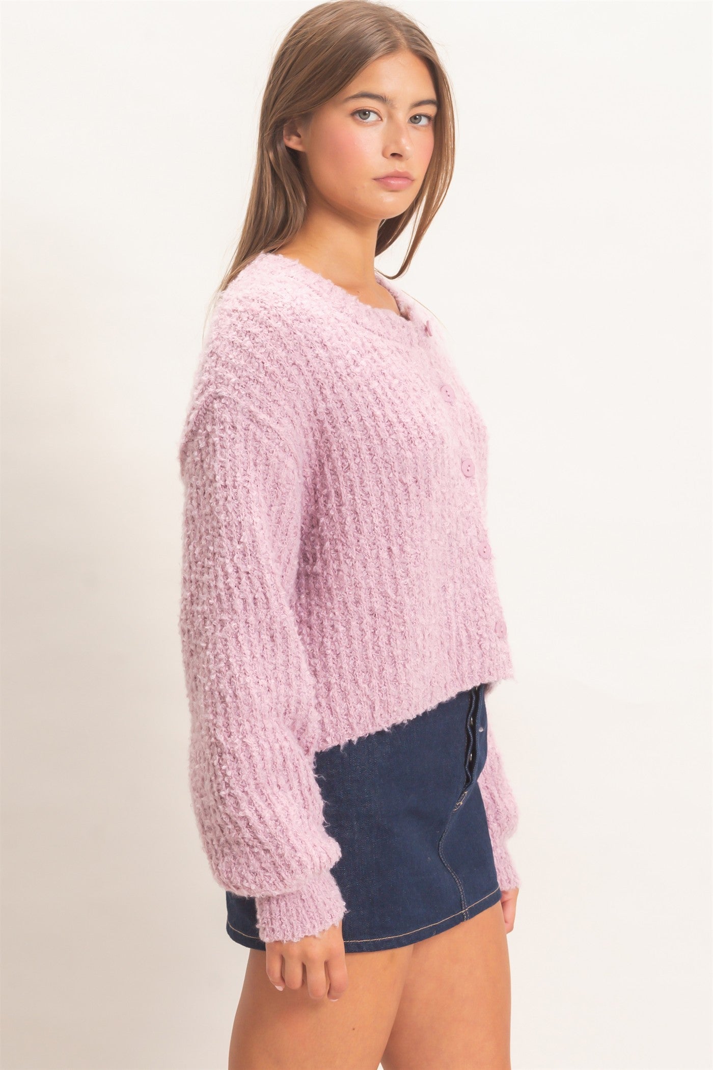 Wholesale Boucle Knit Button Front Cardigan Cardigans DZ26E270 PINK FROST DOUBLE ZERO