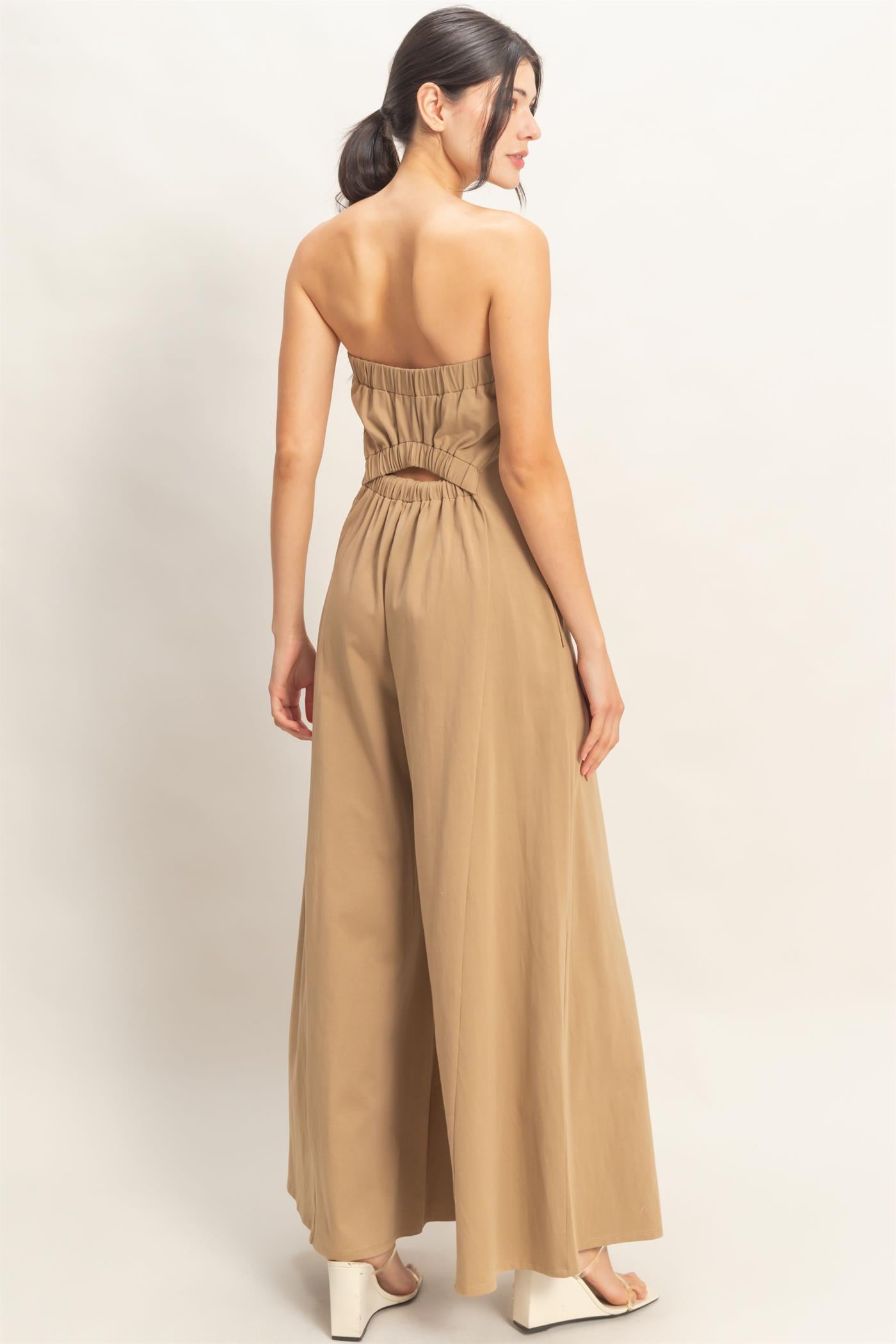 Wholesale Strapless Wide-Leg Jumpsuit Clothing HF26C314 TOBACCO BROWN HYFVE