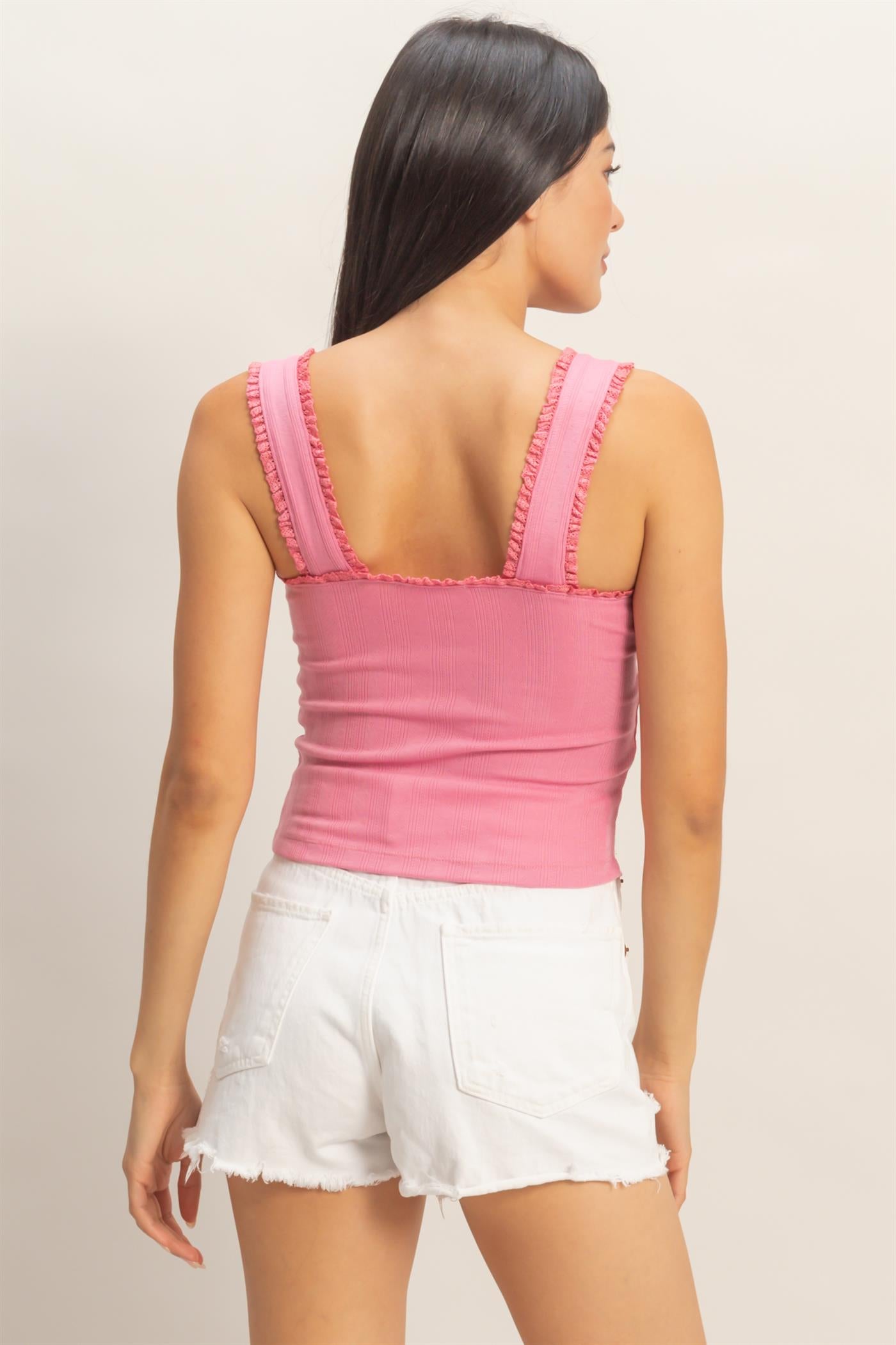 Wholesale Pointelle Shirred Trim Tank Top Clothing Tops DZ26A812 PINK DOUBLE ZERO