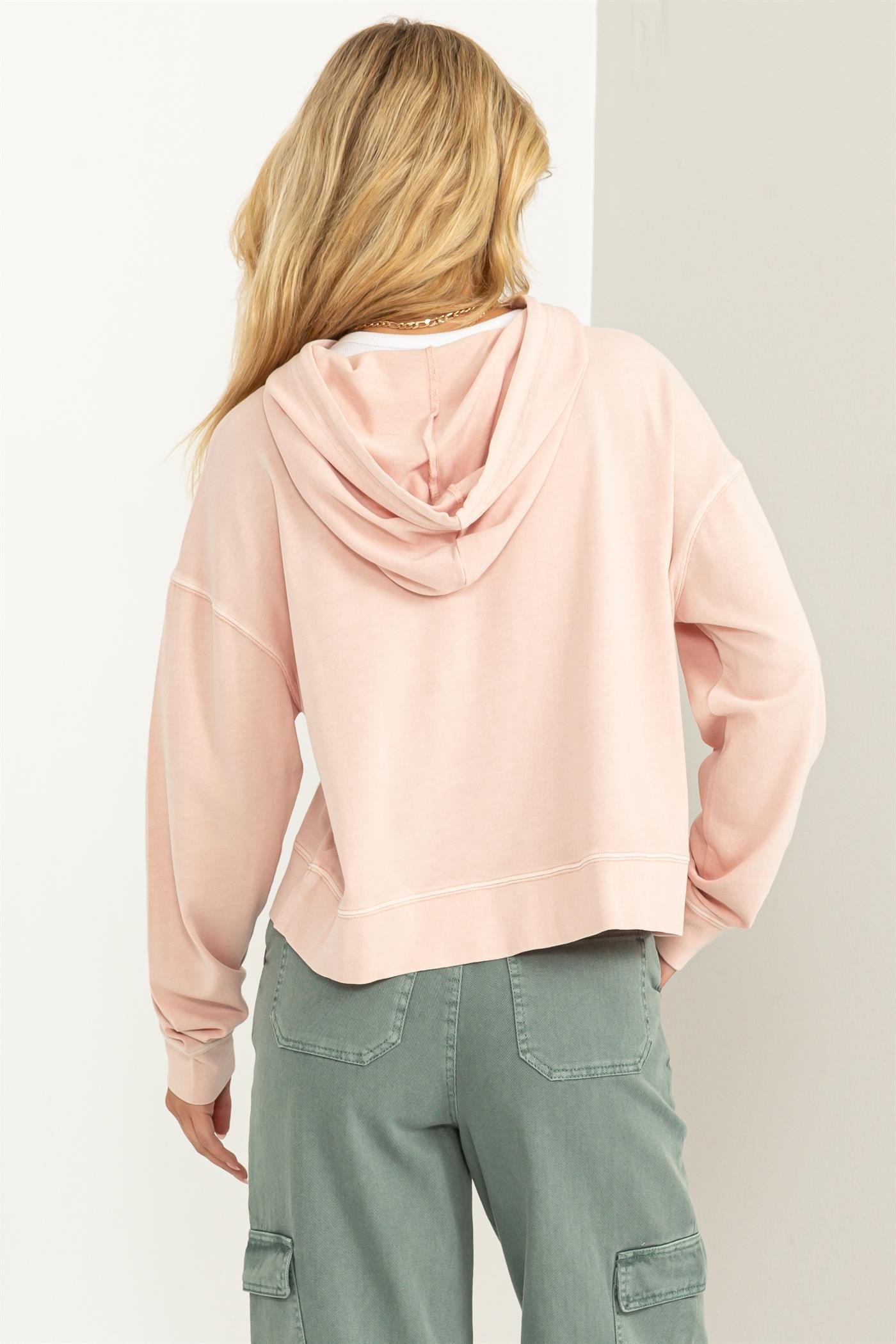 Wholesale Long Sleeve Drawstring Hoodie Clothing Tops DZ23E999 DUSTY PINK DOUBLE ZERO