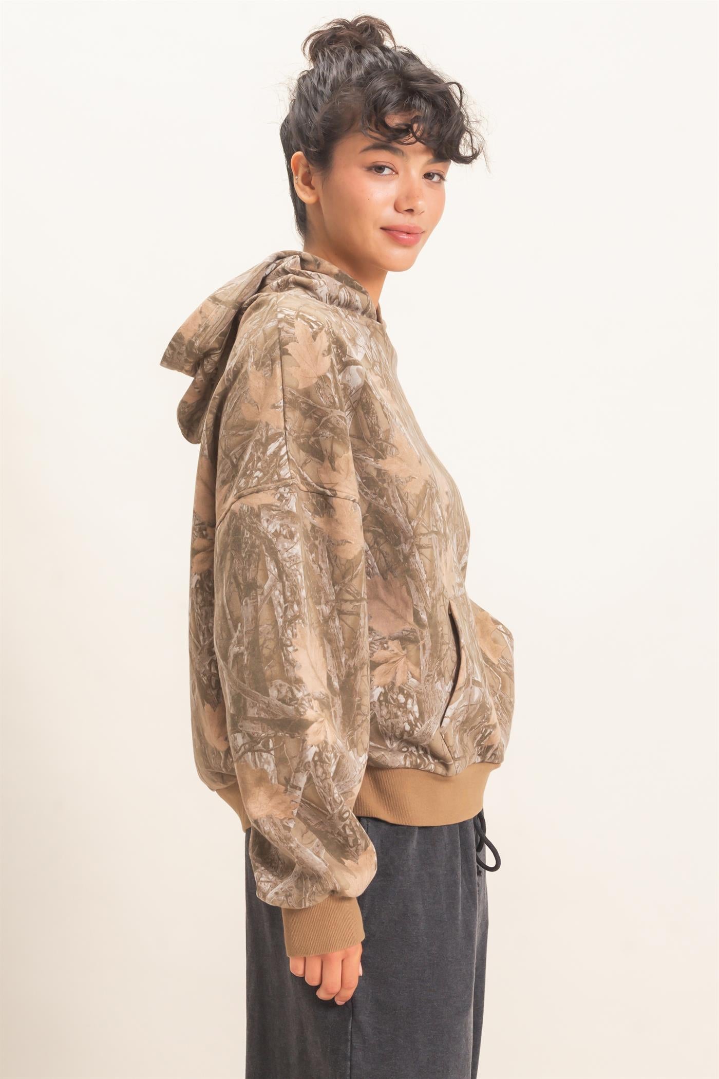 Wholesale Tree Camouflage Hoodie With Kangaroo Pocket Hoodies DZ26F011 BROWN DOUBLE ZERO