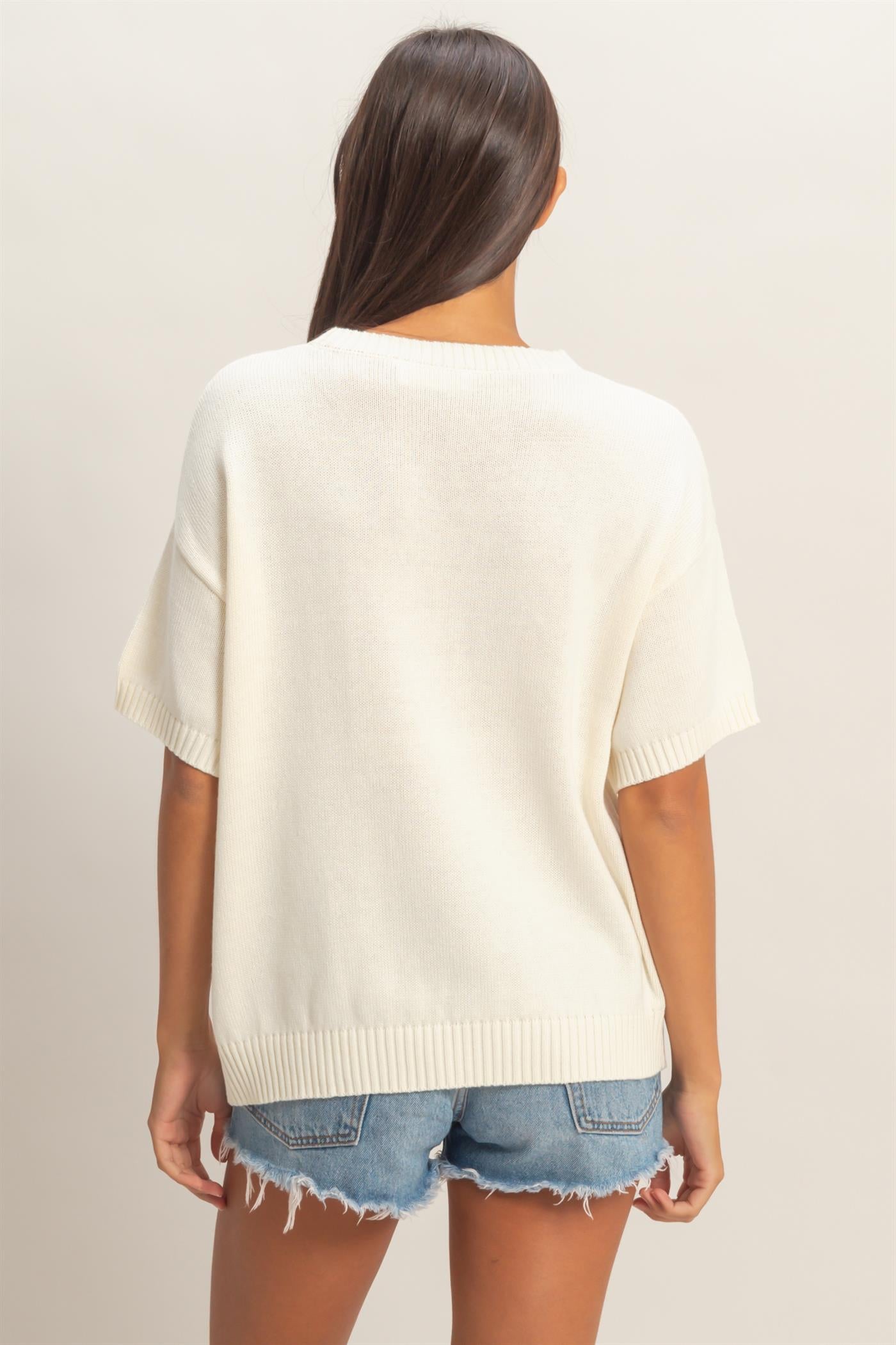 Wholesale American Flag Knit Top Shirts DZ26A309 CREAM DOUBLE ZERO