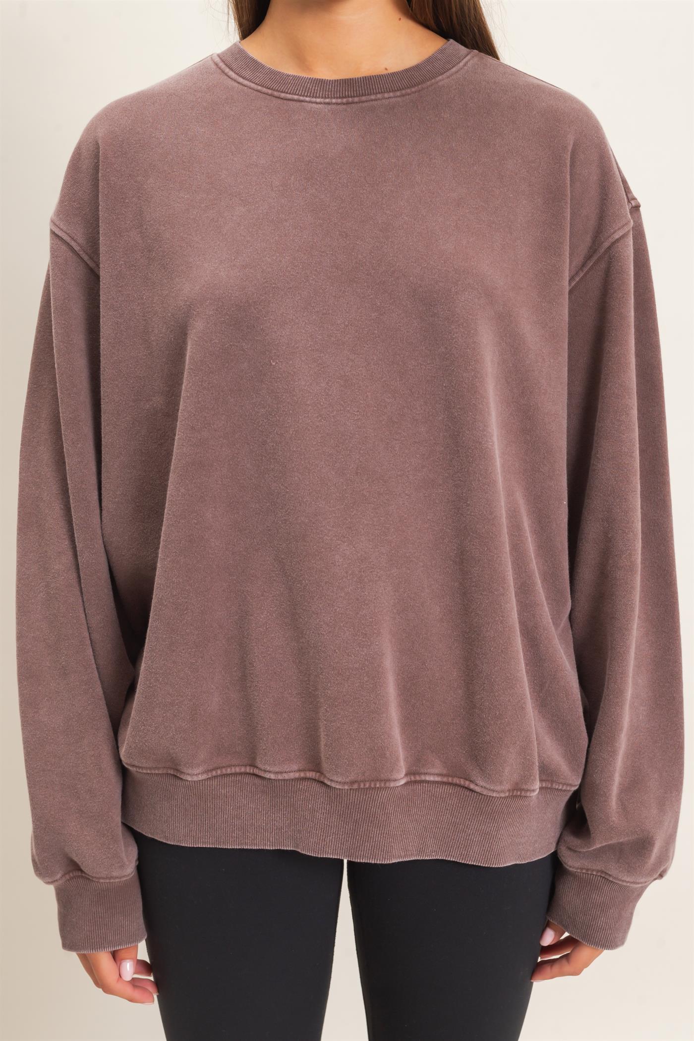 Wholesale Mineral Wash Crew Neck Sweatshirt Sweatshirts DZ26E990 DARK BROWN DOUBLE ZERO