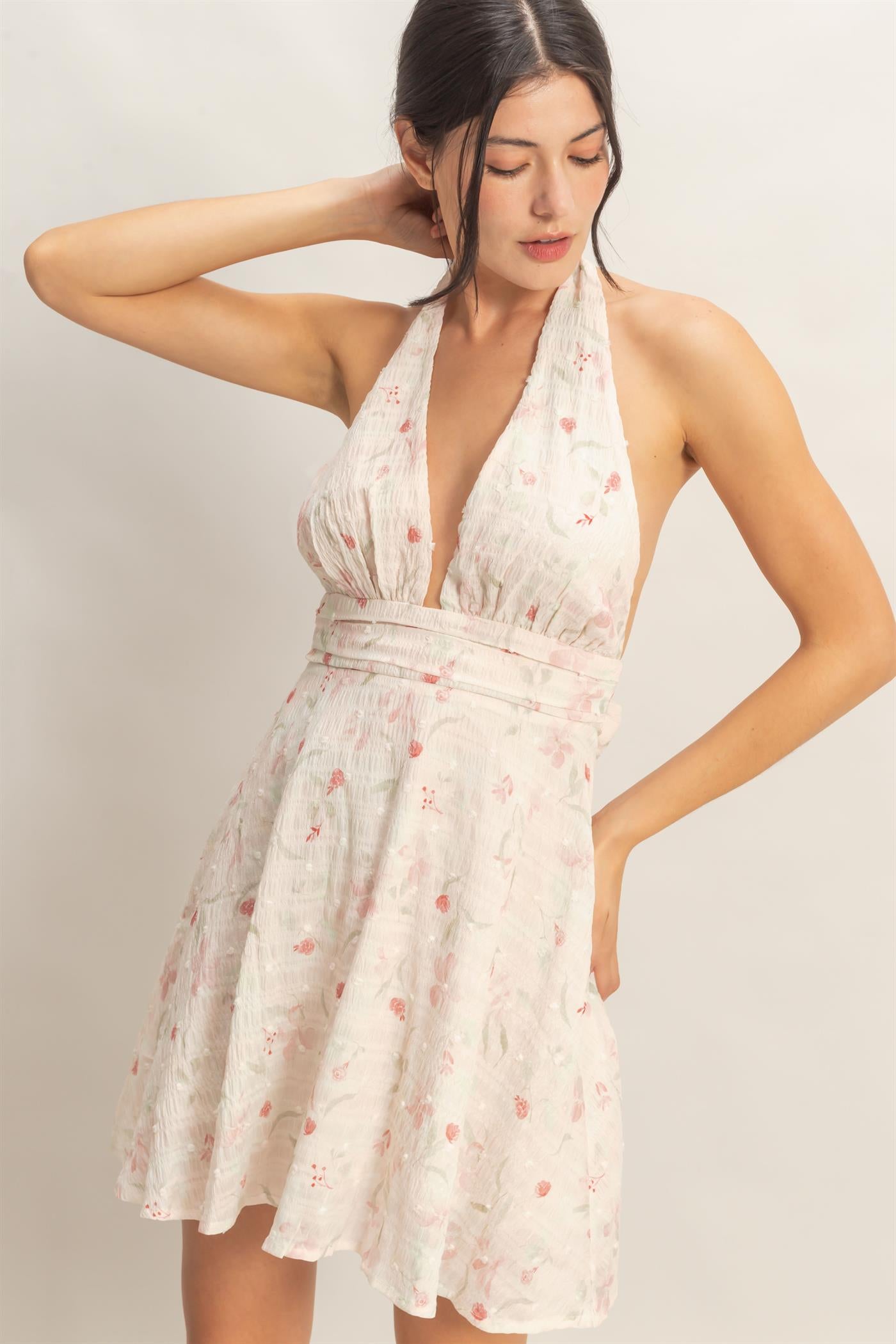 Wholesale Floral Halter Dress Dresses HF26A349 ROSE HYFVE