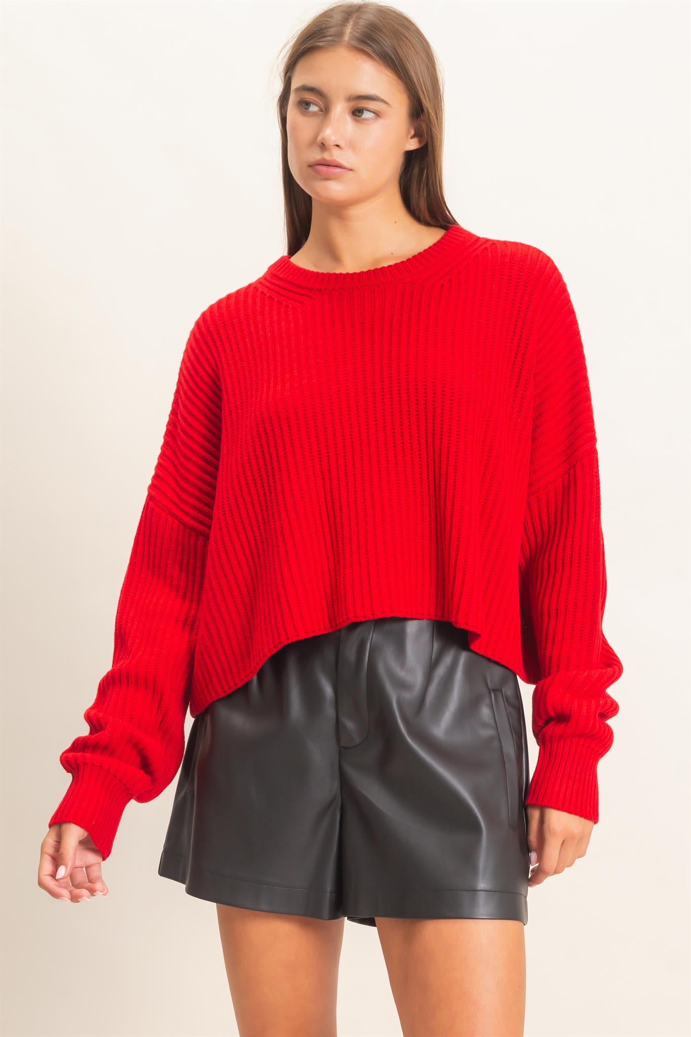 Wholesale Oversized Cropped Sweater Sweaters DZ26E252 RED DOUBLE ZERO