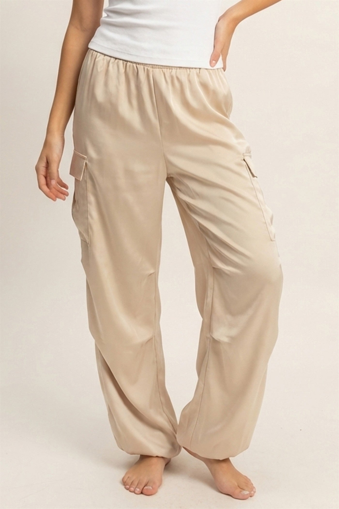 Wholesale Satin Cargo Pants Pants DZ24C052 ALPACA DOUBLE ZERO