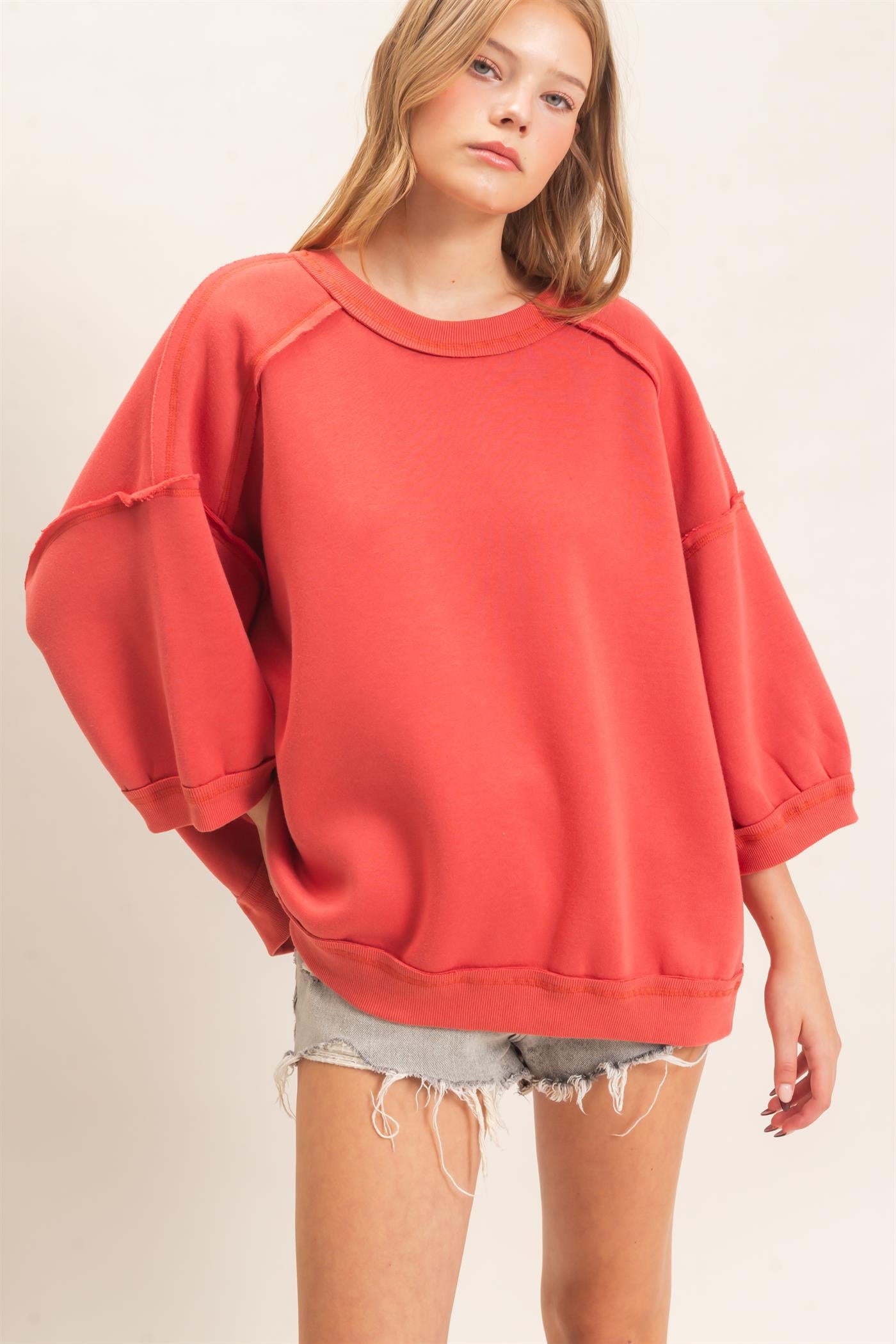 Wholesale Raglan Sleeve Oversized Sweatshirt Sweatshirts HF26E075 TOMATO HYFVE