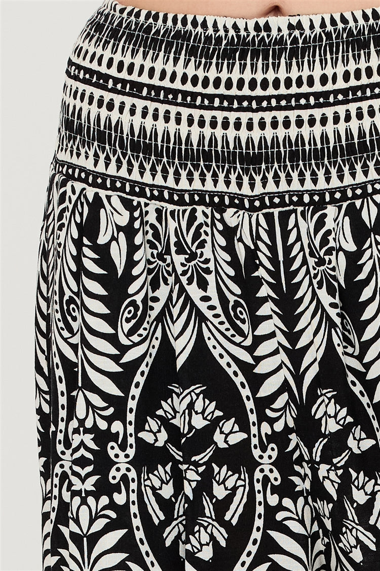 Wholesale Smocked Waist Floral Pants Pants HF26C161-D BLACK HYFVE