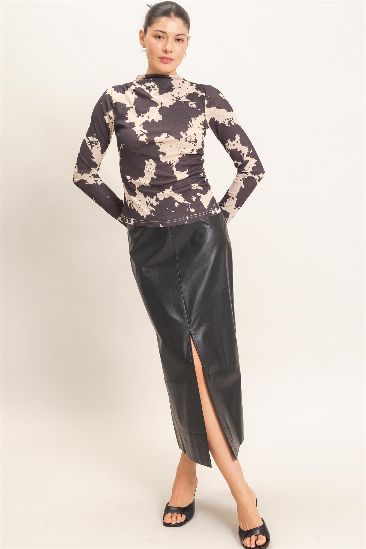 Wholesale Asymmetrical Cow Print Top Clothing Tops HF26E799 BLACK HYFVE