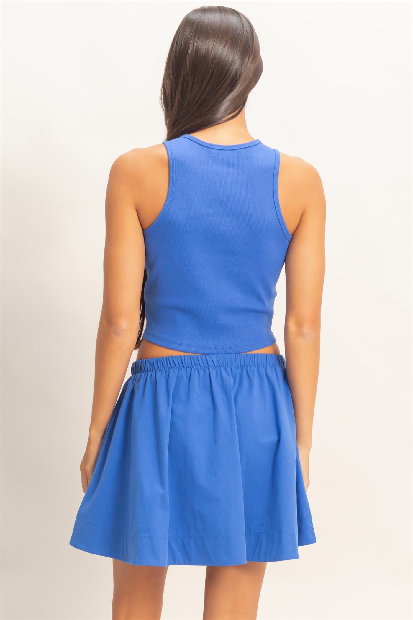 Wholesale Sleeveless Ribbed Top And Skirt Set Clothing DZ26C346-SET COBALT DOUBLE ZERO