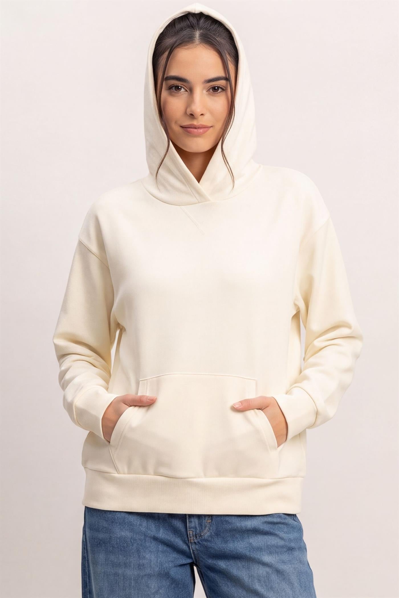 Wholesale Long Sleeve Hoodie With Kangaroo Pocket Hoodies DZ26F276 CREAM DOUBLE ZERO