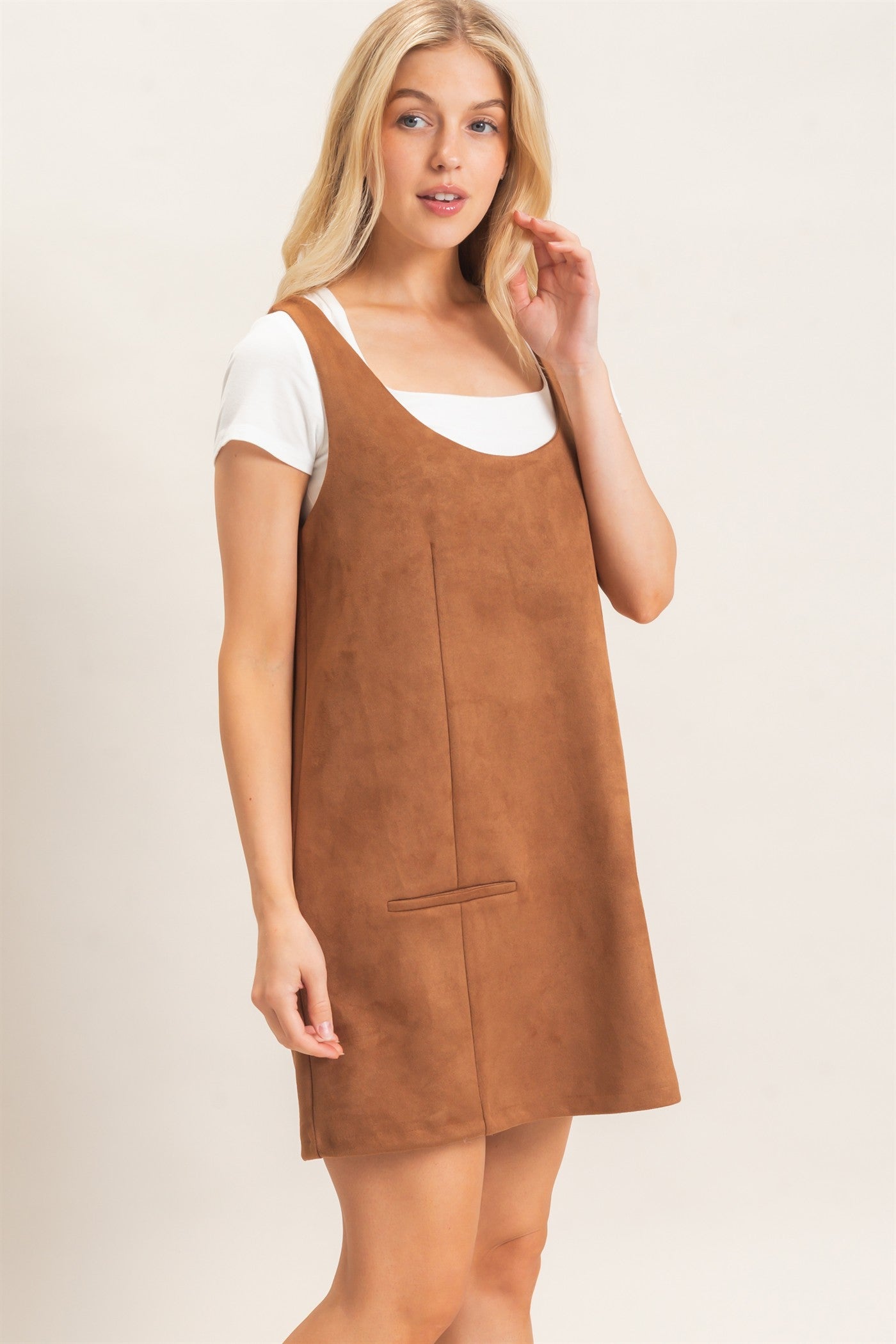 Wholesale Sleeveless Suede Mini Dress Dresses HF26F219 CAMEL HYFVE
