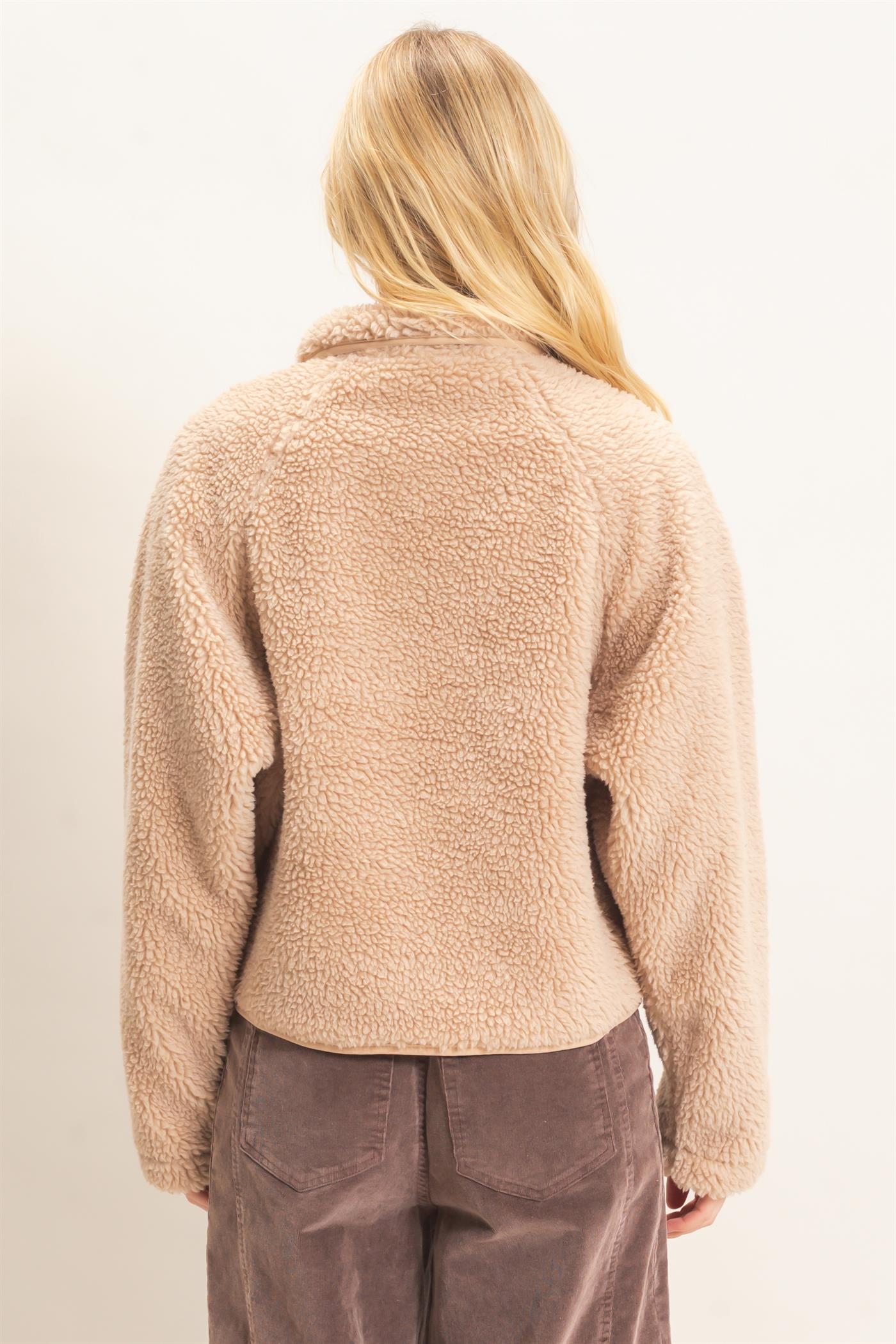 Wholesale Half-Zip Sherpa Jacket Sweatshirts HF26F130-D BEIGE HYFVE