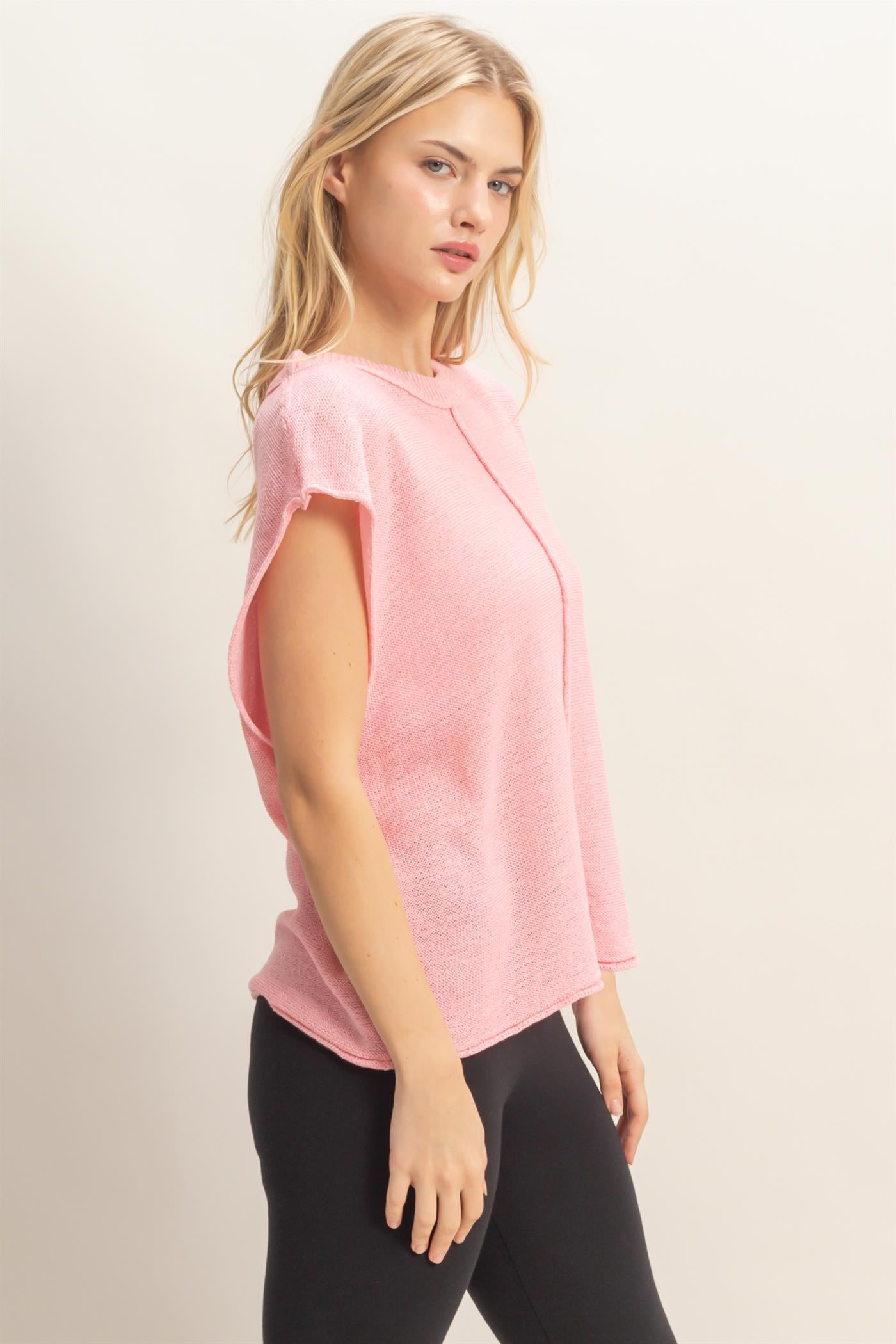 Wholesale Sleeveless Ribbed Knit Top Sweaters HF26A633 PINK HYFVE