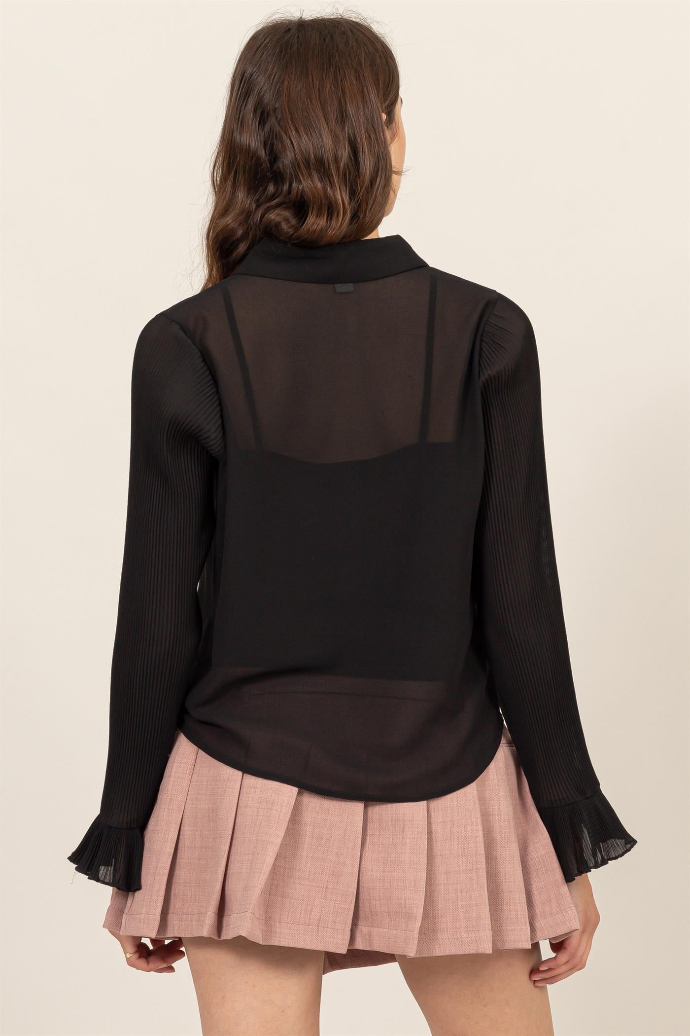 Wholesale Bell Sleeve Blouse With Inside Lining Clothing Tops HF25A769 BLACK HYFVE