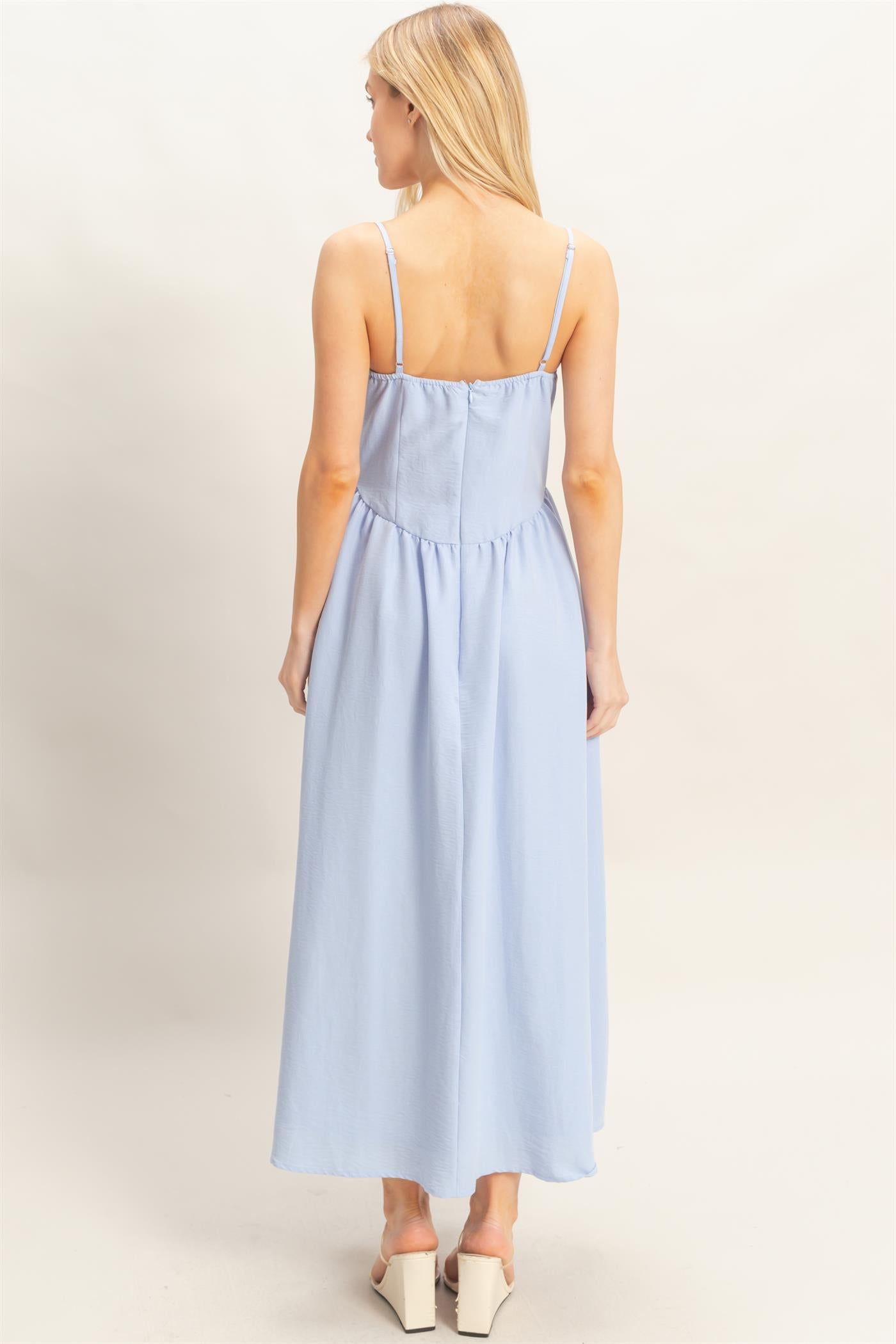 Wholesale Spaghetti Strap Ruched Dress Dresses HF26A011 L.BLUE HYFVE