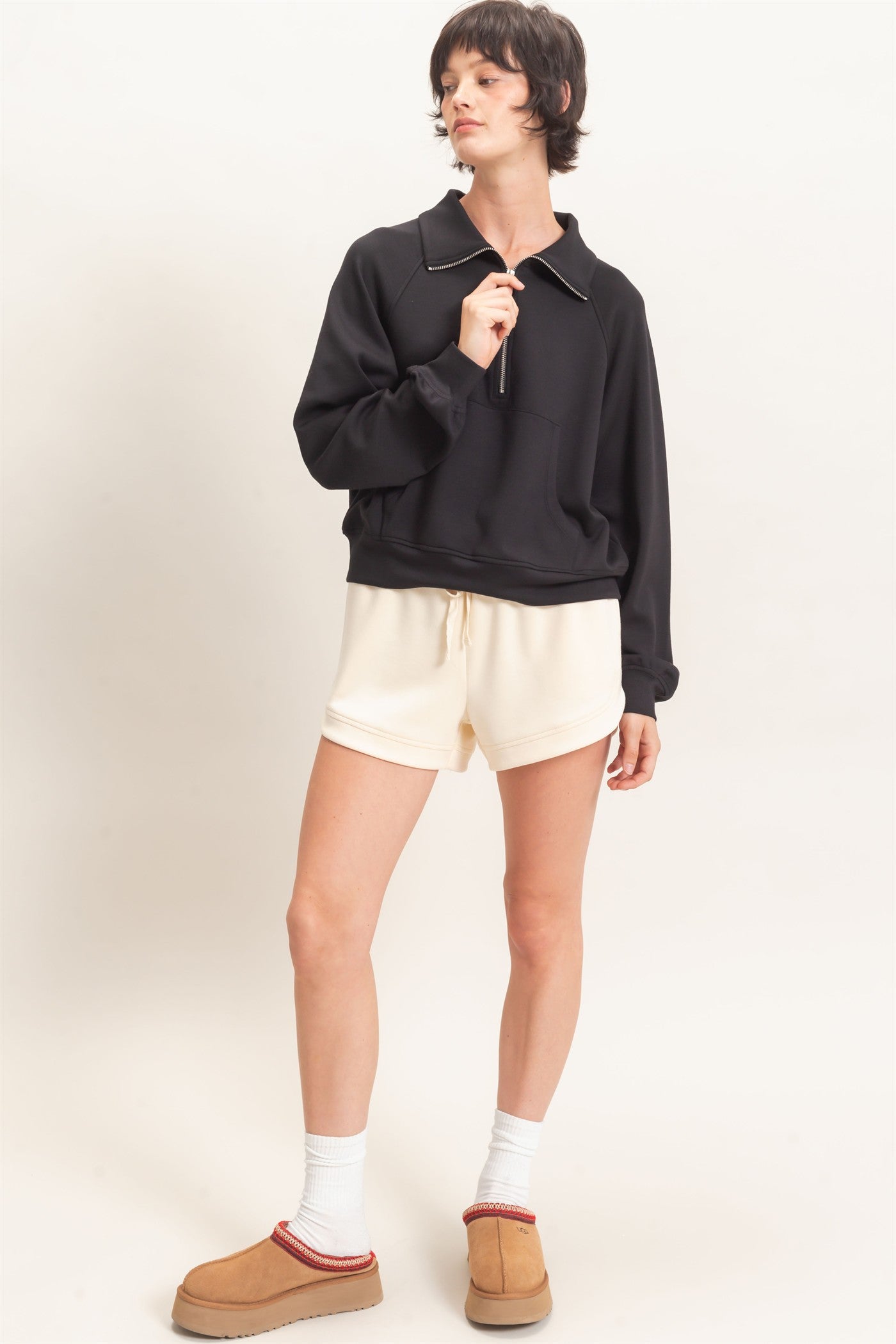 Wholesale Half-Zip Collar Raglan Pullover Sweatshirts DZ26C967 BLACK DOUBLE ZERO