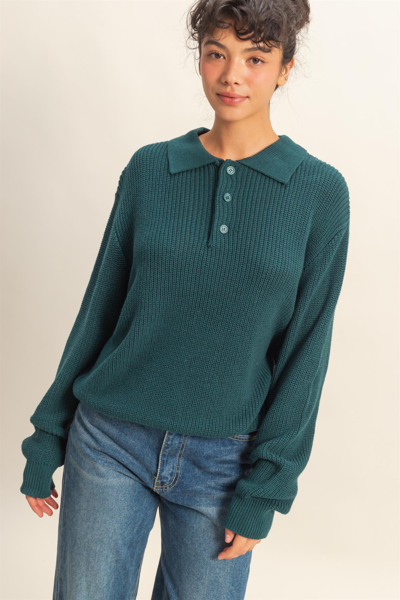 Wholesale Oversized Collar Sweater Sweaters DZ25E823 DEEP GREEN DOUBLE ZERO