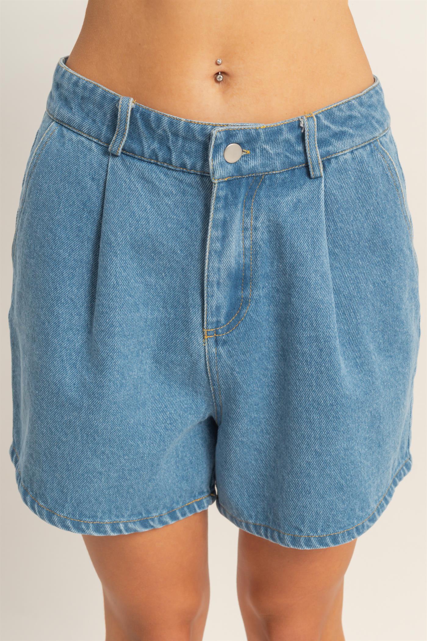 Wholesale Enzyme Wash Denim Shorts Shorts HF26A152-D L.BLUE HYFVE