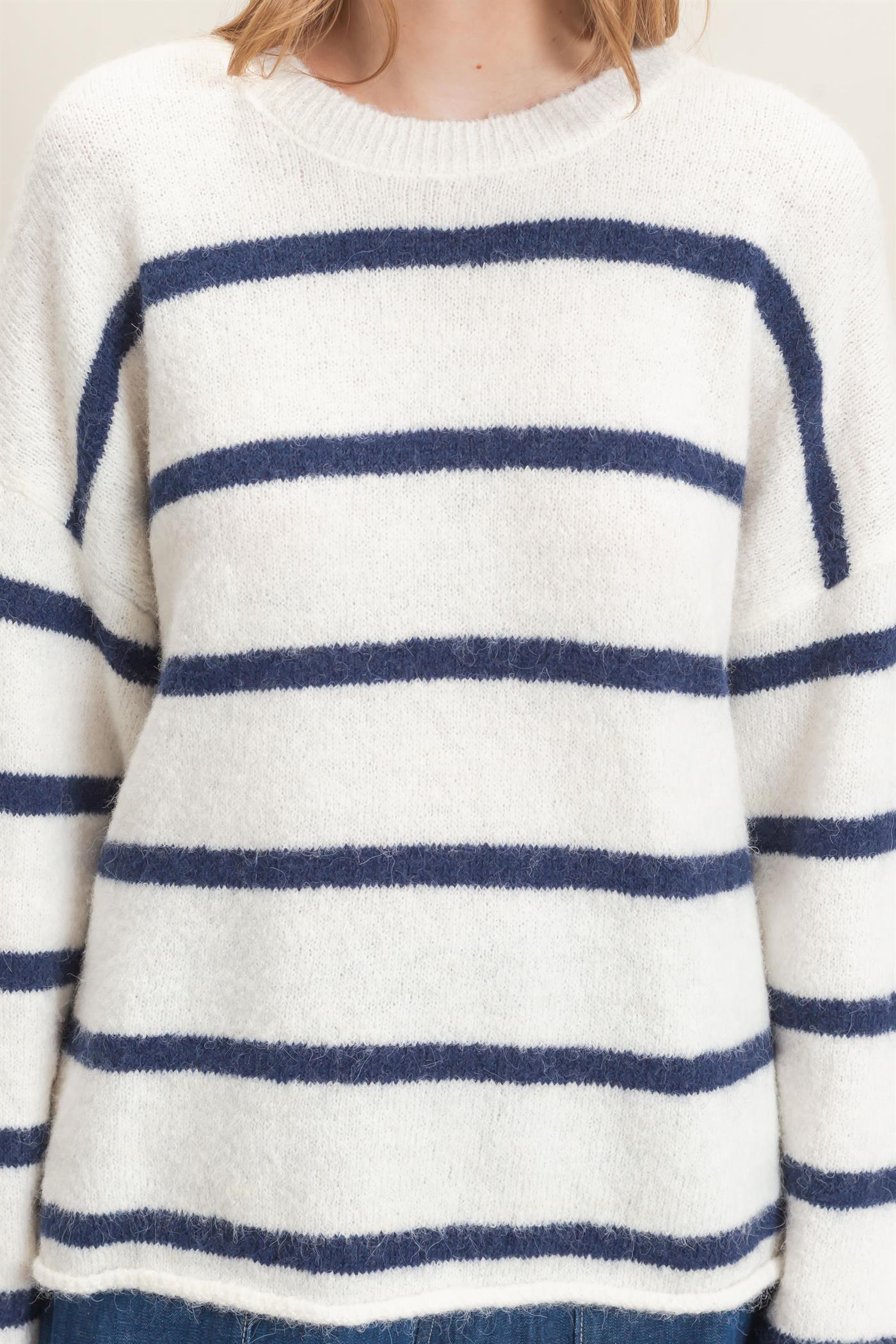 Wholesale Striped Crew Neck Sweater Sweaters HF26E894 NAVY HYFVE