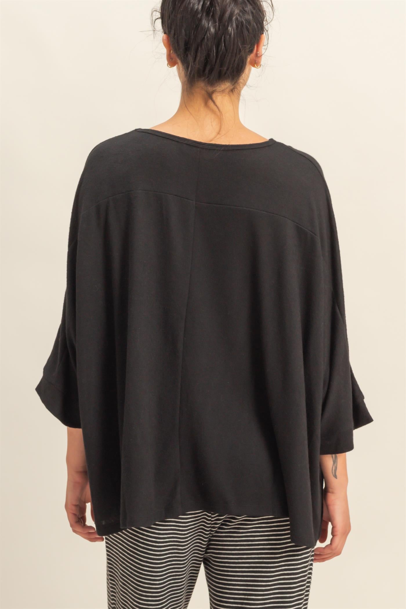 Wholesale Batwing 3/4 Sleeve Oversized Top Clothing Tops DZ25E133 BLACK DOUBLE ZERO