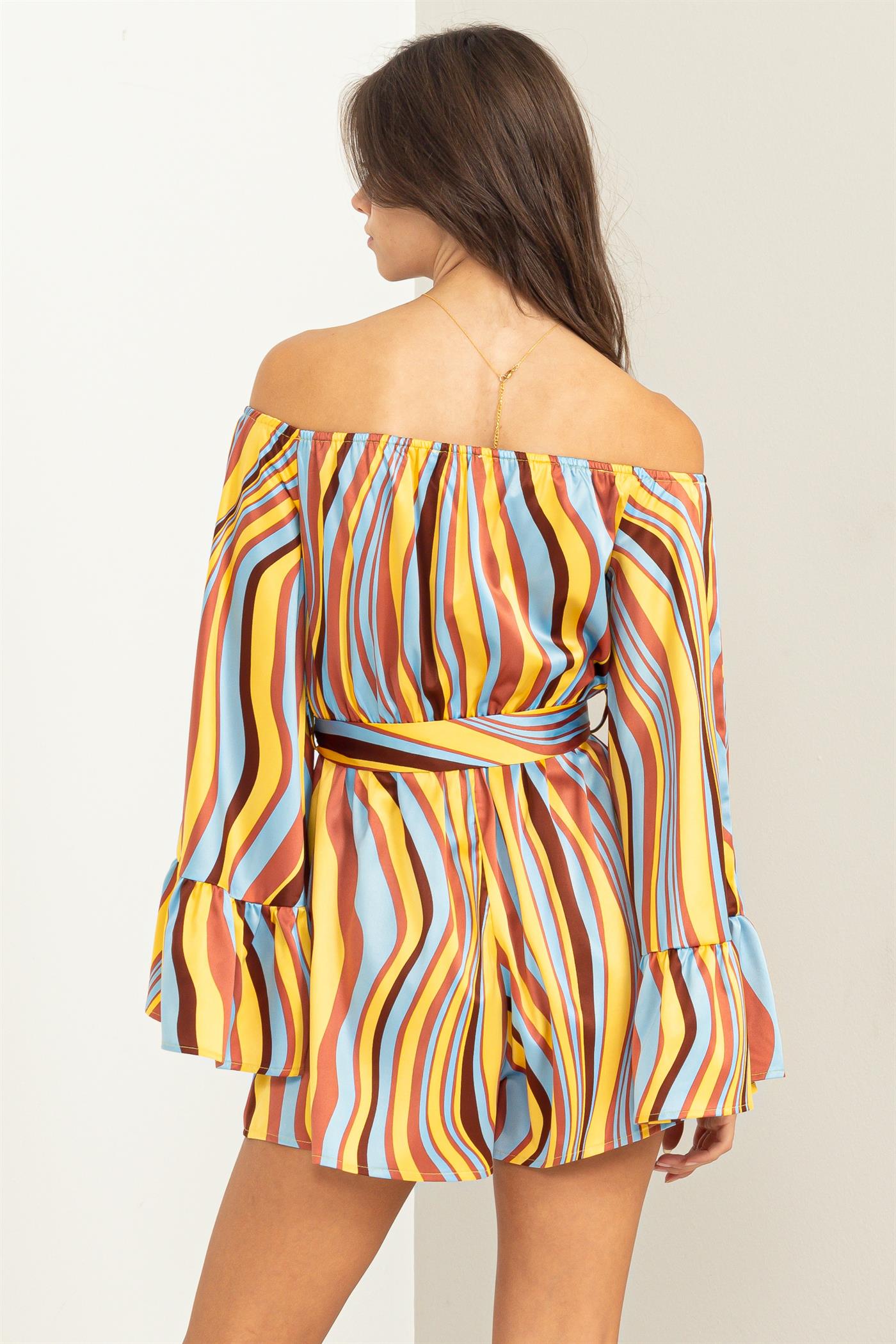 Wholesale Lover Swirl-Print Tie-Front Romper One-Pieces HF23E350 BROWN MULTI HYFVE