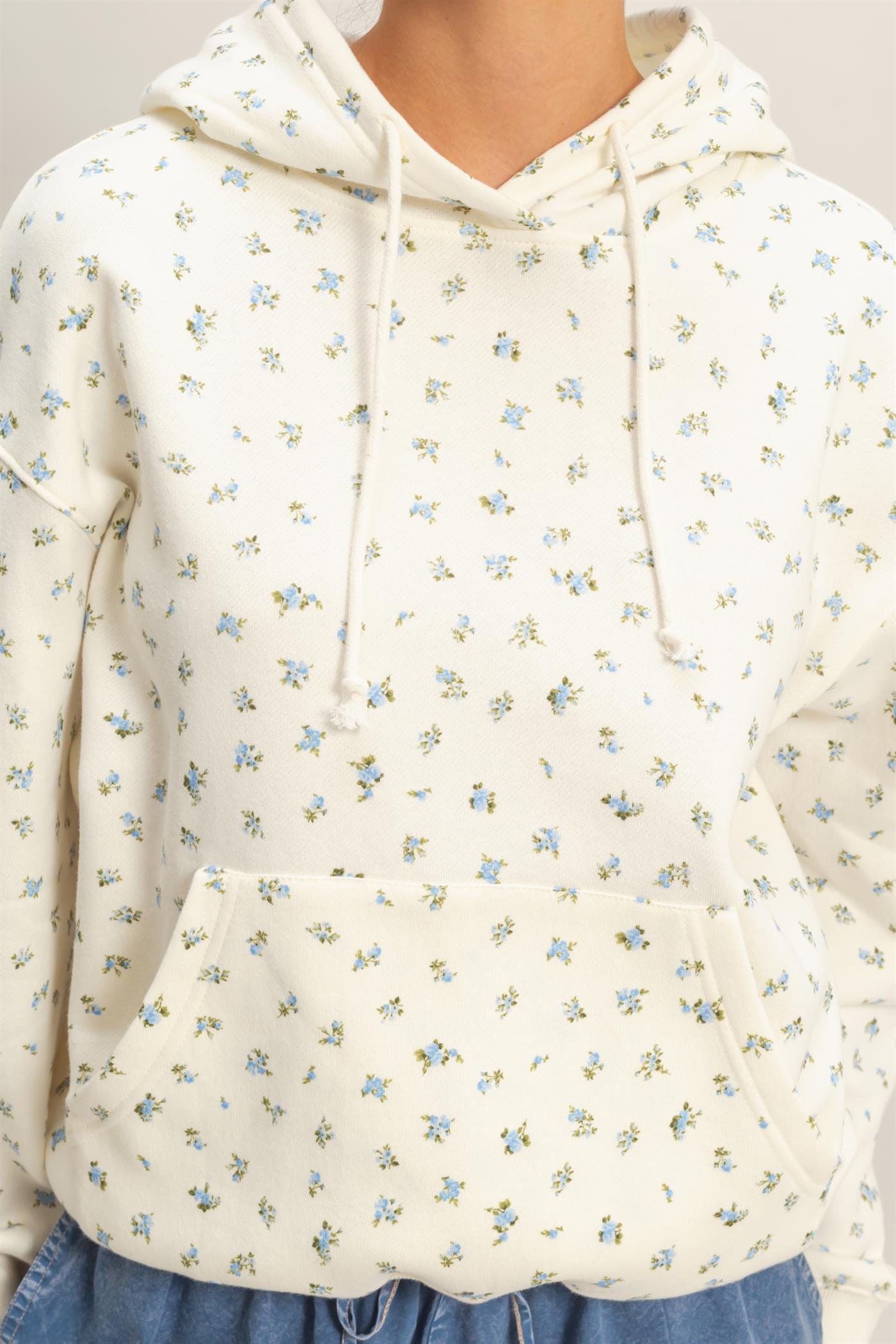 Wholesale Ditsy Floral French Terry Hoodie Sweatshirts DZ26C392 BLUE DOUBLE ZERO