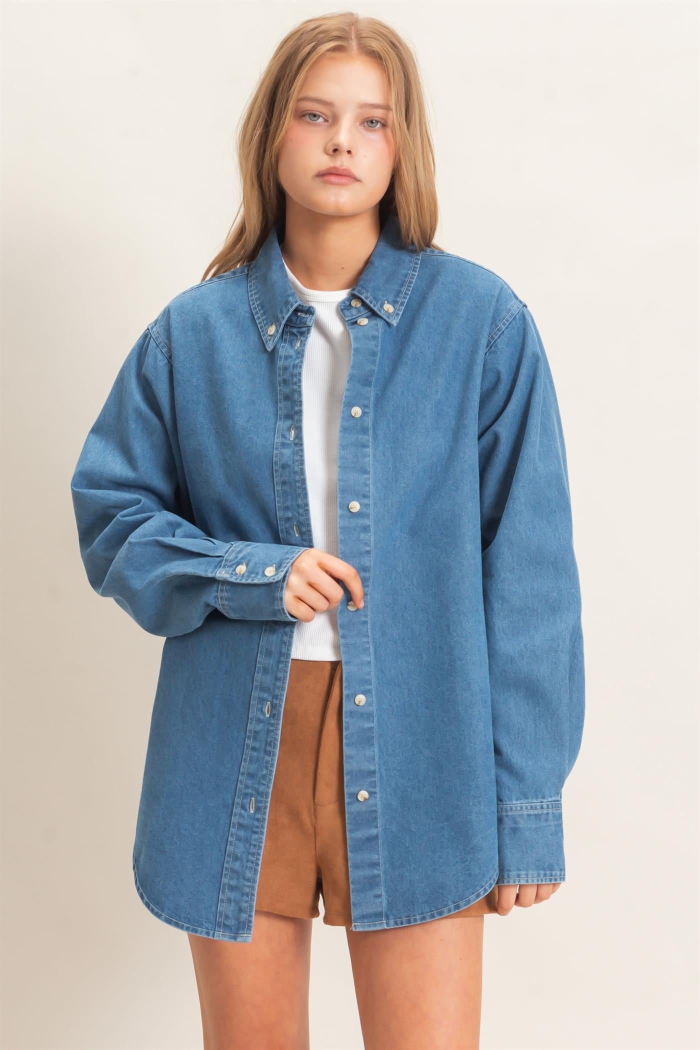 Wholesale Button-Up Denim Shirt Shirts HF26E420 LIGHT DENIM HYFVE