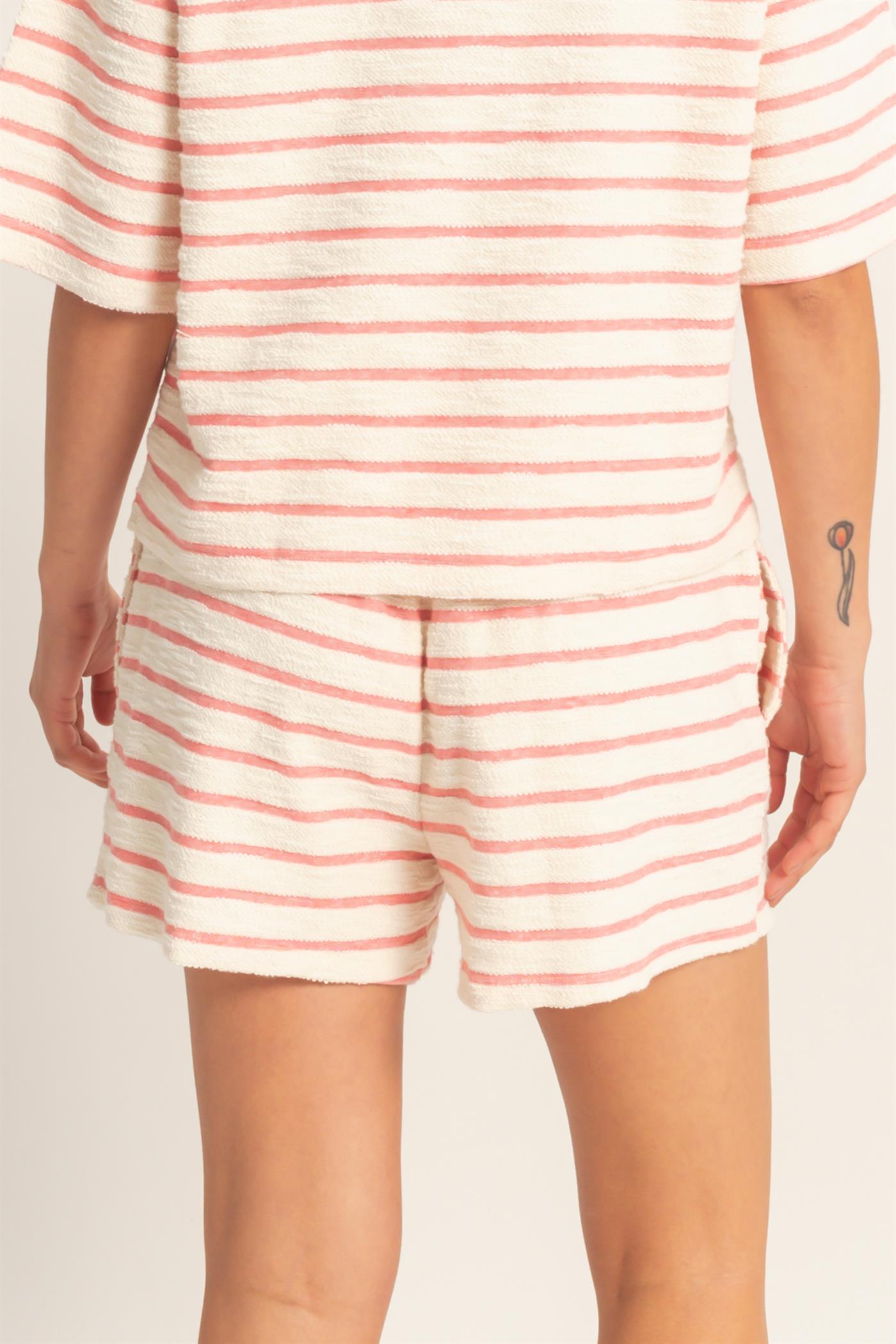 Wholesale Striped Drawstring Waist Shorts Shorts DZ26A753 RED DOUBLE ZERO