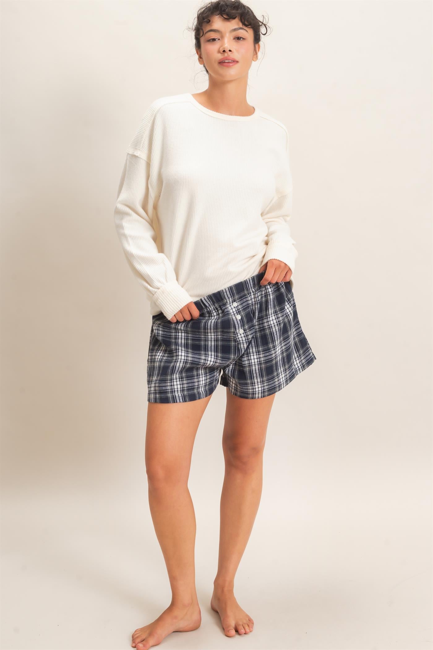 Wholesale Raw Edge Waffle Sweatshirt Sweatshirts DZ26F081 CREAM HYFVE