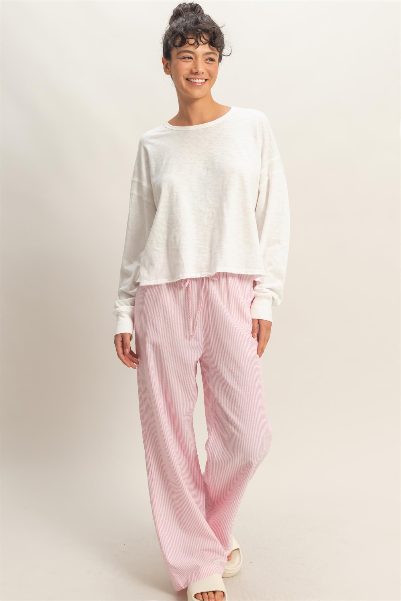 Wholesale Striped Wide Leg Pants Pants DZ26A752 PINK DOUBLE ZERO